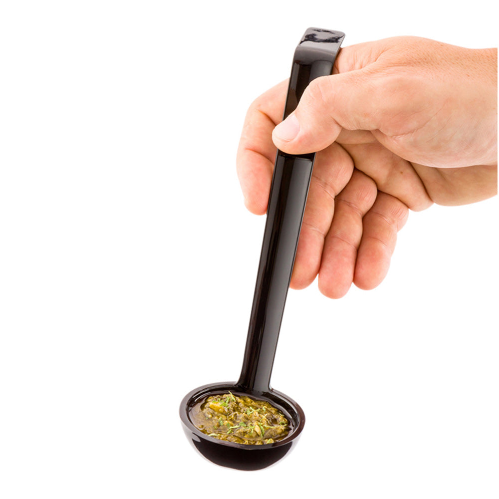 1 oz Black Plastic Sauce Ladle - 8.5 Inch Disposable Serving Spoon - 1 Count Box - Perfect for Restaurants, Catering & BBQ Parties