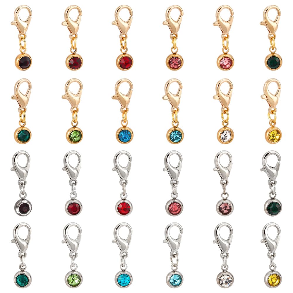 PH PandaHall 24pcs Stainless Steel Birthstone Stitch Markers - Removable Clasp Locking Crochet Charms for Knitting, Yarn DIY Crafts, Hair & Shoe Decor (Golden/Silver) | Perfect for Handmade Gifts, Scrapbooking & Jewelry Making