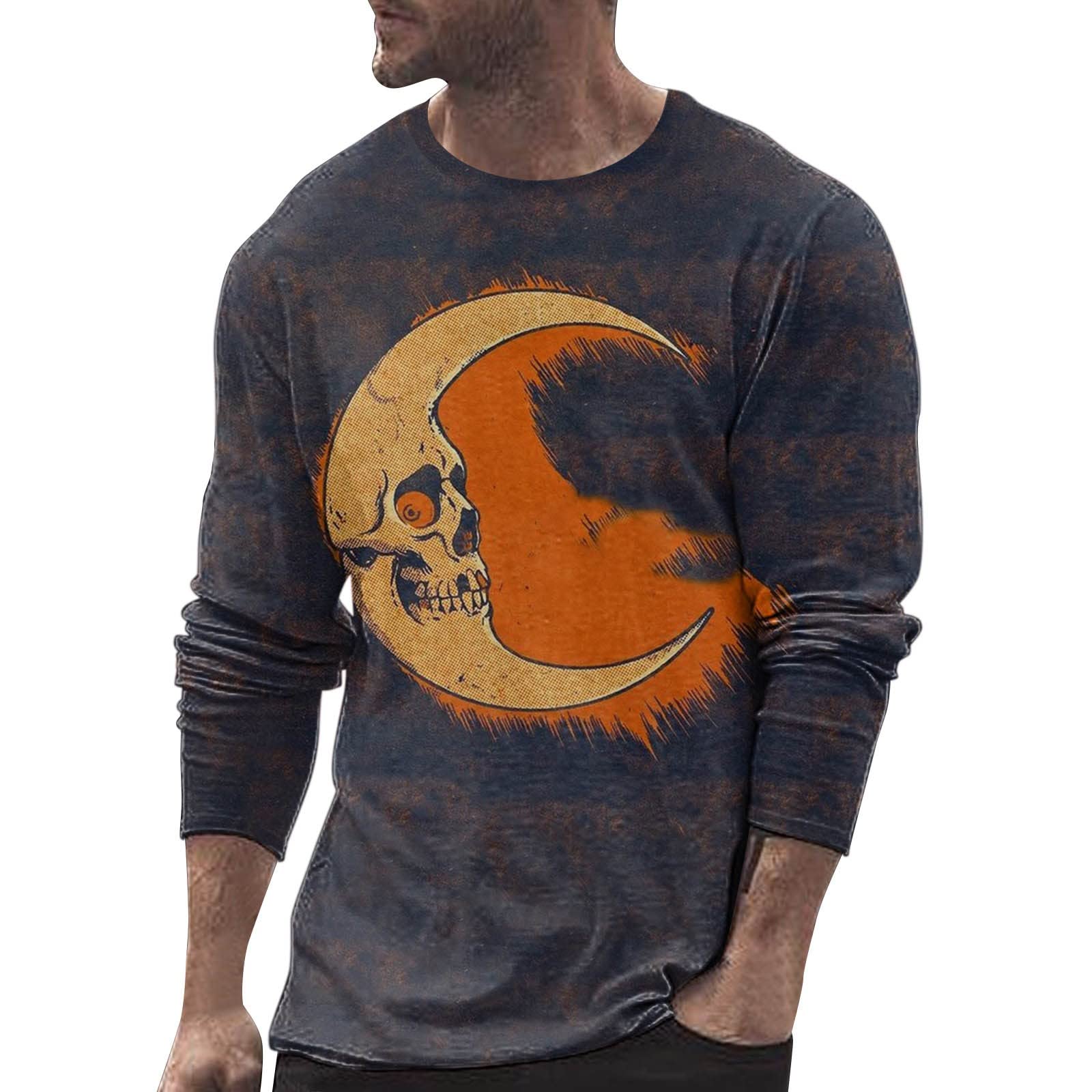 Halloween Soldier T-Shirt for Men | 3D Weird Cat & Bat Graphic Long Sleeve Pullover | Costume Party & Cosplay Outfit