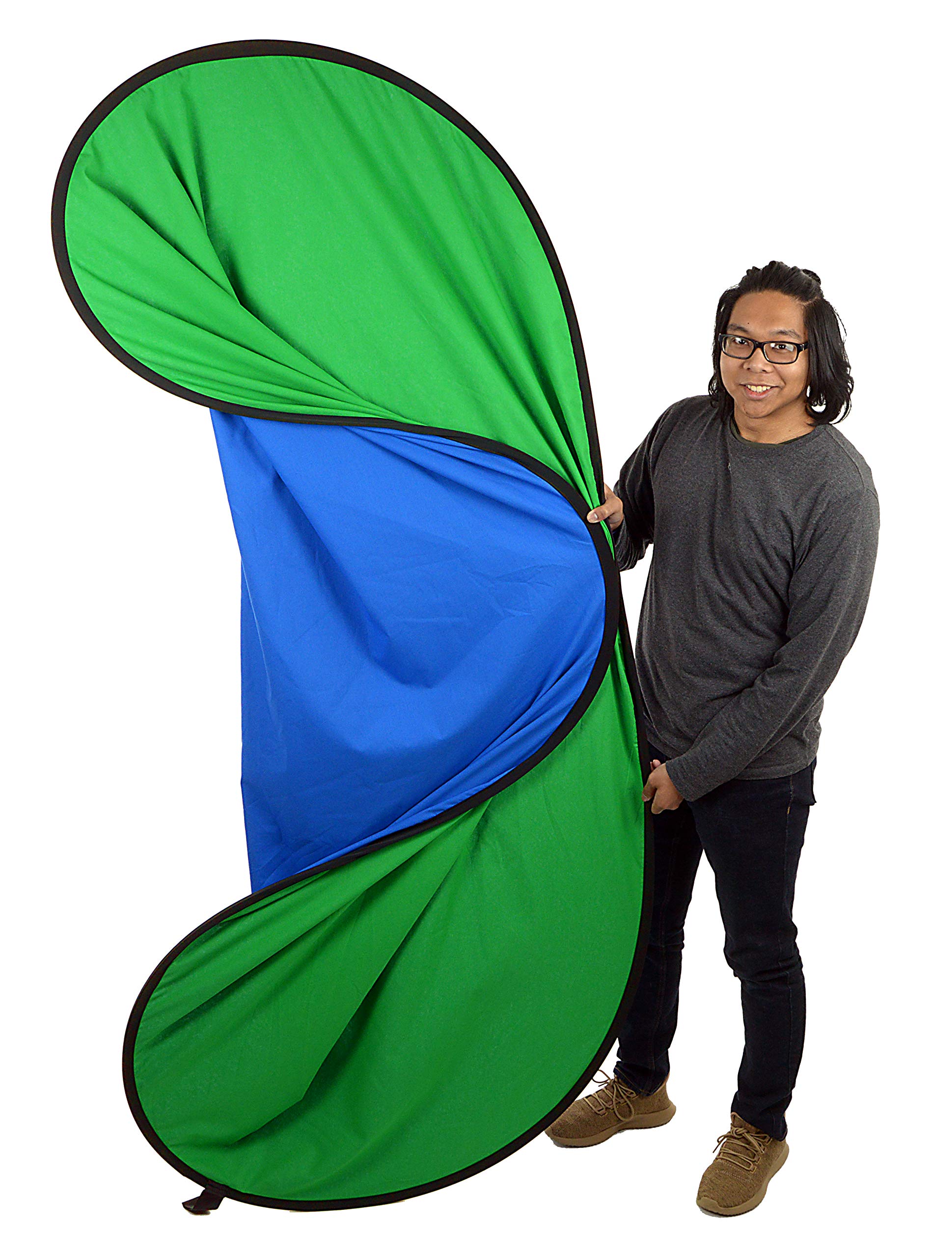 Fotodiox 5'x7' Collapsible Chromakey Green & Blue 2-in-1 Photo Video Backdrop Kit with Stand - Perfect for YouTube, Live Streaming, and Professional Photography