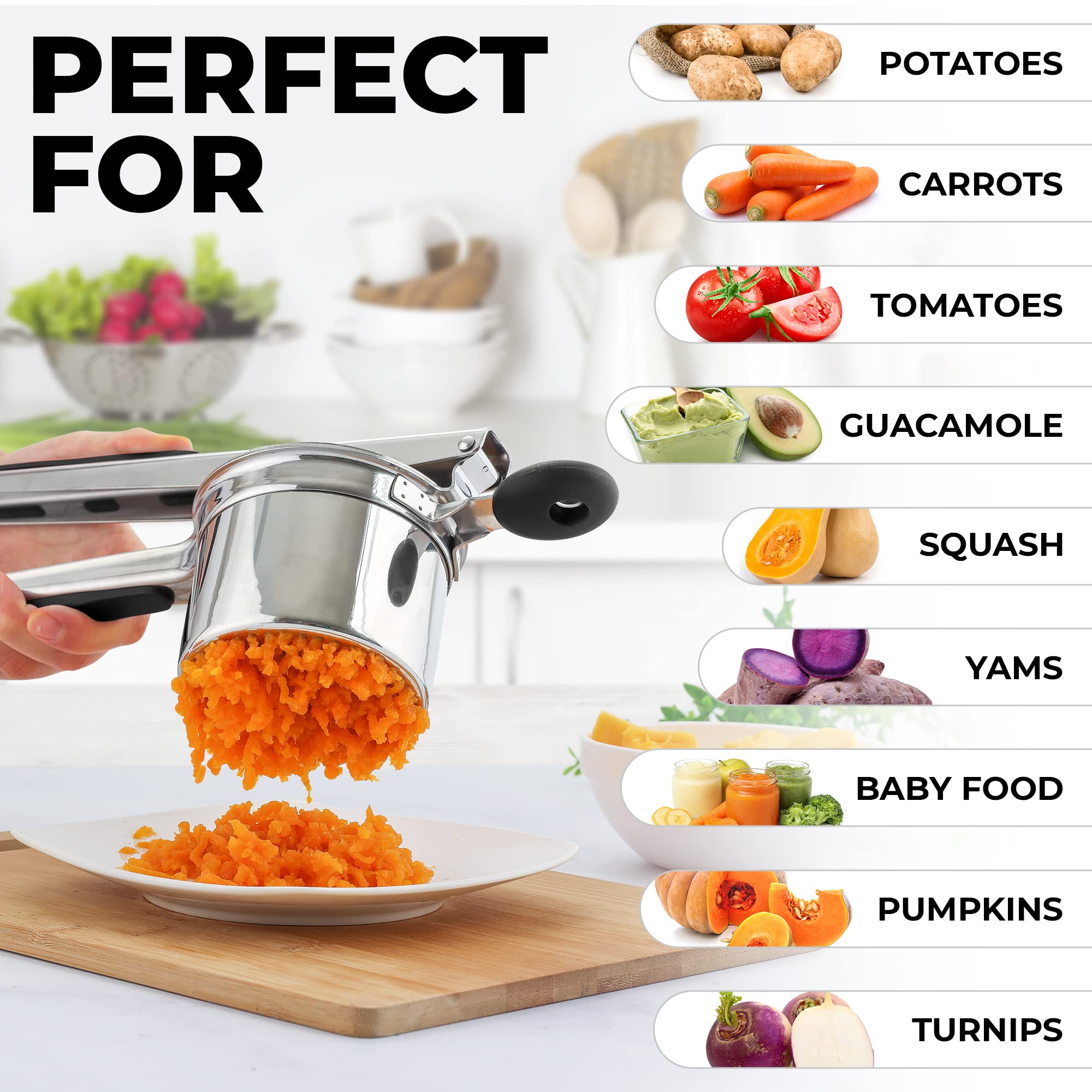 Zulay Kitchen 15oz Heavy Duty Stainless Steel Potato Ricer & Masher - Professional Potato Press for Perfect Mashed Potatoes, Baby Food, Gnocchi & Purees - Ideal for Home Cooking, Restaurants & Meal Prep