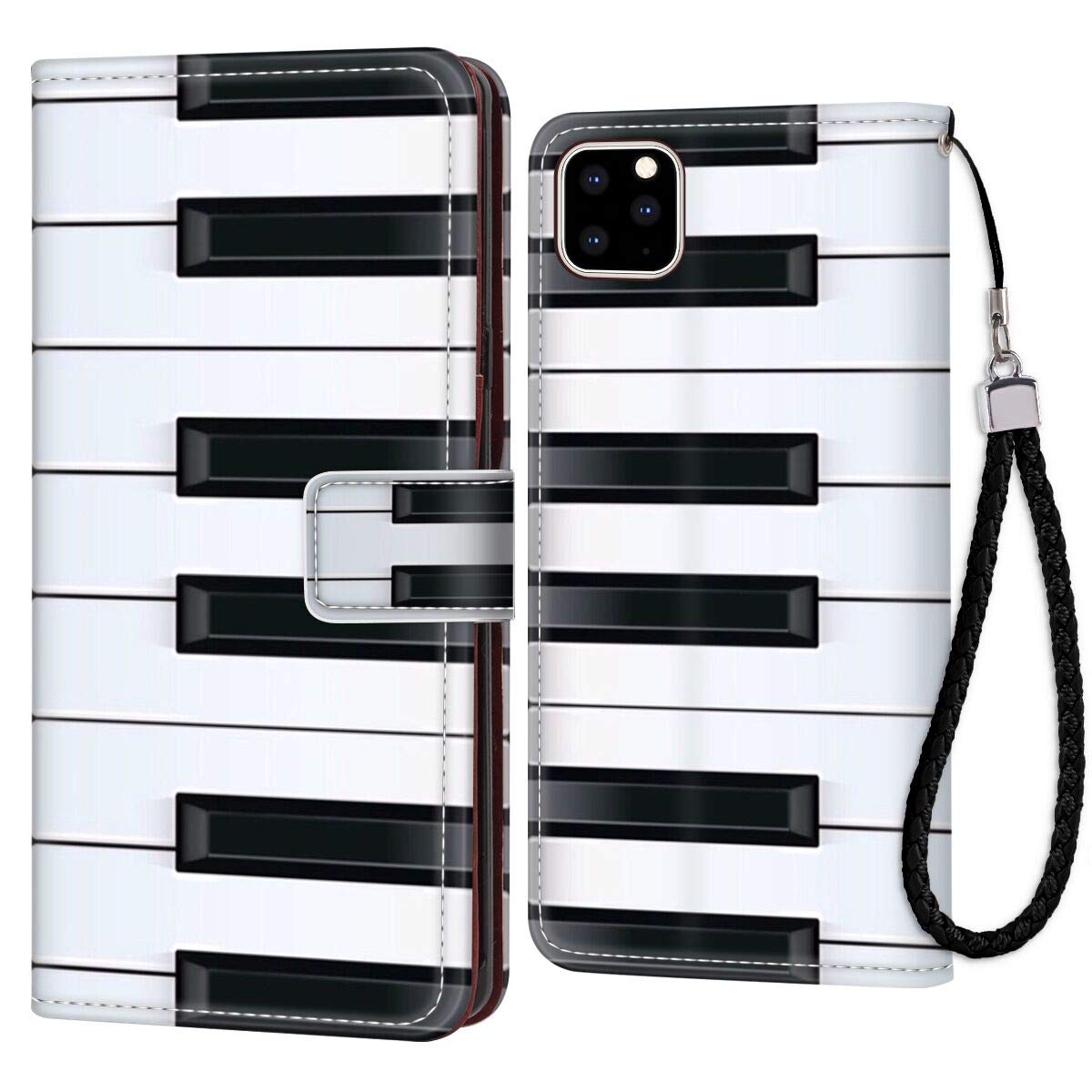 Leather Piano Key Wallet Case for iPhone 11 (2019) 6.1 Inch - Slim Protective Cover with Card Slots | Perfect for Music Lovers, Students & Professionals (Black)