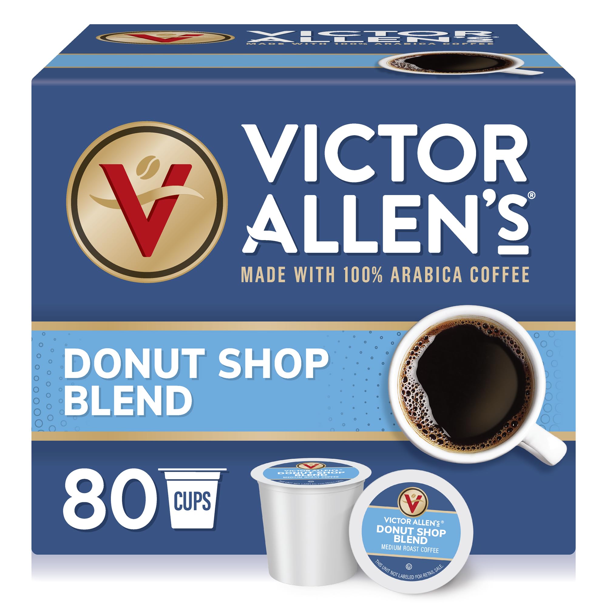 Victor Allen's Coffee Donut Shop Blend Medium Roast - 80 Single Serve Coffee Pods Compatible with Keurig K-Cup Brewers | Perfect for Home, Office & Breakfast Time