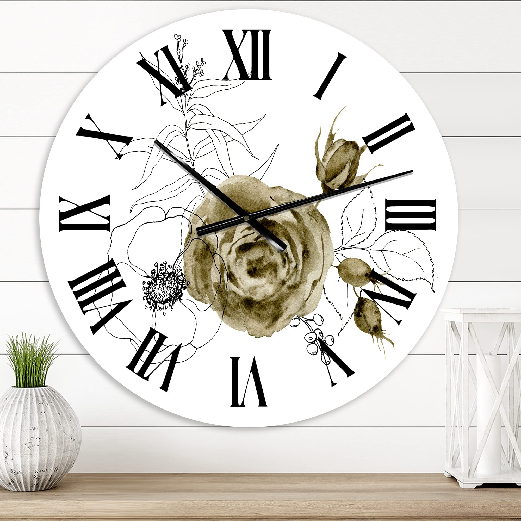 Anemone Bouquet & Eucalyptus Wall Clock - Large Floral Botanical Decor for Living Room, Bedroom, Office | Silent Non-Ticking Modern Home Décor