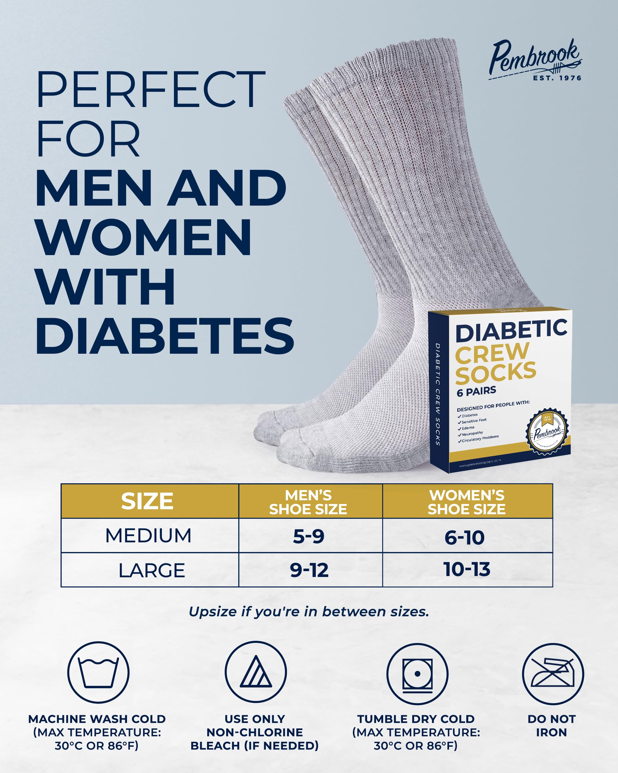 Pembrook Diabetic Socks for Men & Women - Non-Binding Comfort Socks for Neuropathy Relief | Breathable Cotton Socks for Circulation & Swelling - Perfect for Daily Wear, Travel & Diabetic Foot Care