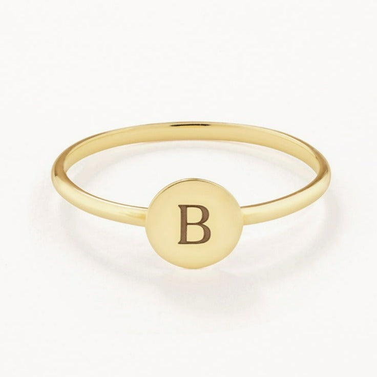 10k Gold Mini Engravable Disc Ring - Personalized Jewelry Gift for Women, Engraved Nameplate Ring for Anniversary, Wedding, Birthday - Perfect for Everyday Wear & Special Occasions