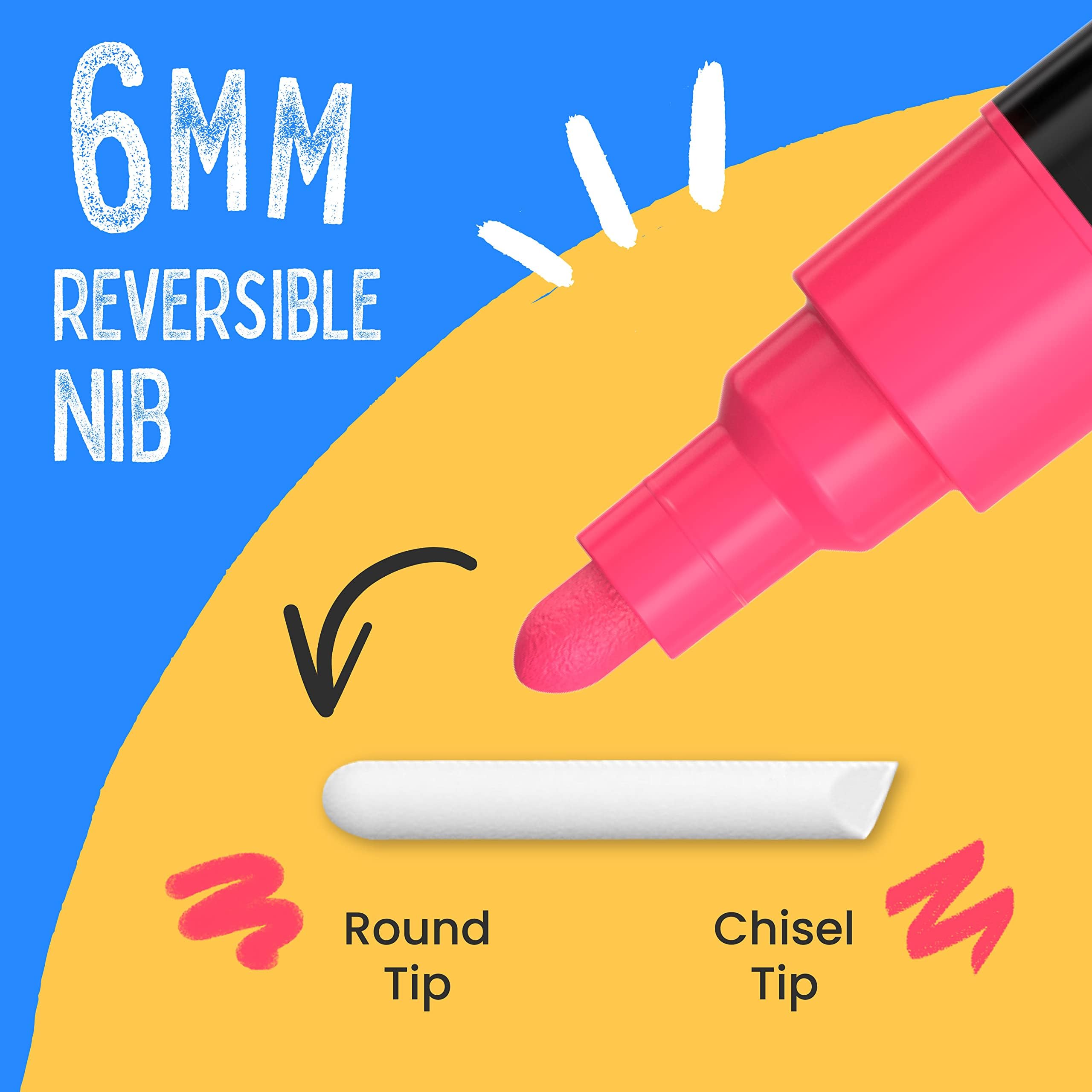 Chalkola Liquid Chalk Markers - 16 Pack with 6mm Reversible Tips | Washable & Erasable Chalk Pens for Blackboard, Glass, Windows, Mirrors, Menu Boards | Perfect for Restaurants, Classrooms, Offices, Home Decor & DIY Projects