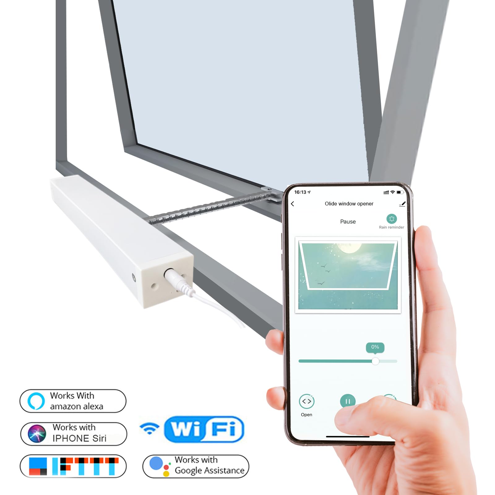 Olideauto Smart WiFi Automatic Greenhouse Window Opener & Closer with Wireless Rain Sensor & Thermohygrometer - 11-4/5'' Adjustable Trip - Perfect for Indoor/Outdoor Gardening, Hydroponics & Greenhouse Ventilation