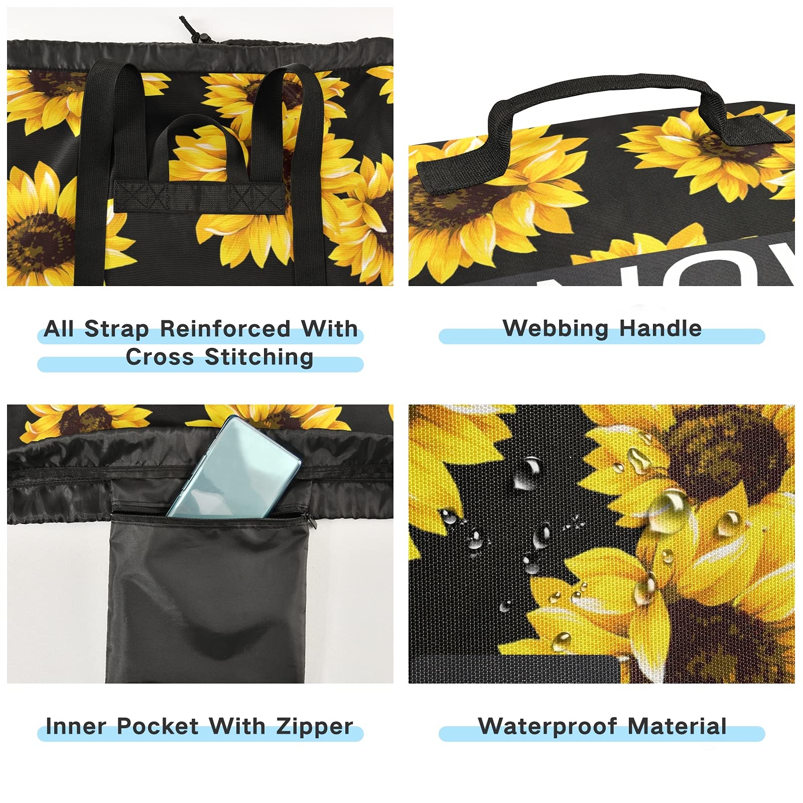 Black Mesh Laundry Backpack - Sunflower Design Wash Bag for Dirty Clothes | College, Travel, Camping & Dorm Essentials | Perfect for Laundry Day, Gym & Sports Gear Storage