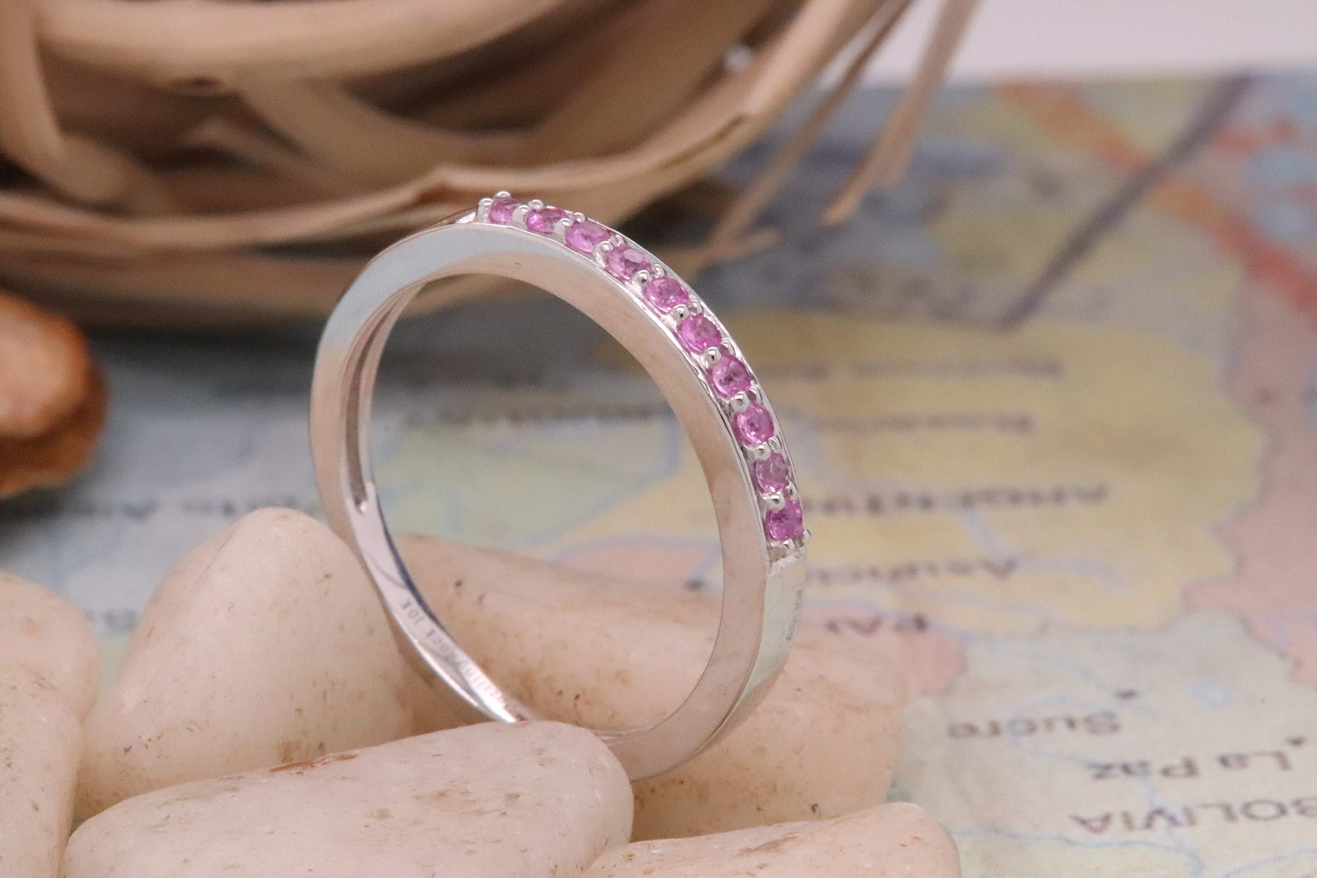 0.15 Cttw 10K Solid Gold Round Pink Sapphire Women's Anniversary Wedding Band Stackable Ring - Perfect for Bridal Jewelry, Engagement Gifts & Everyday Elegance