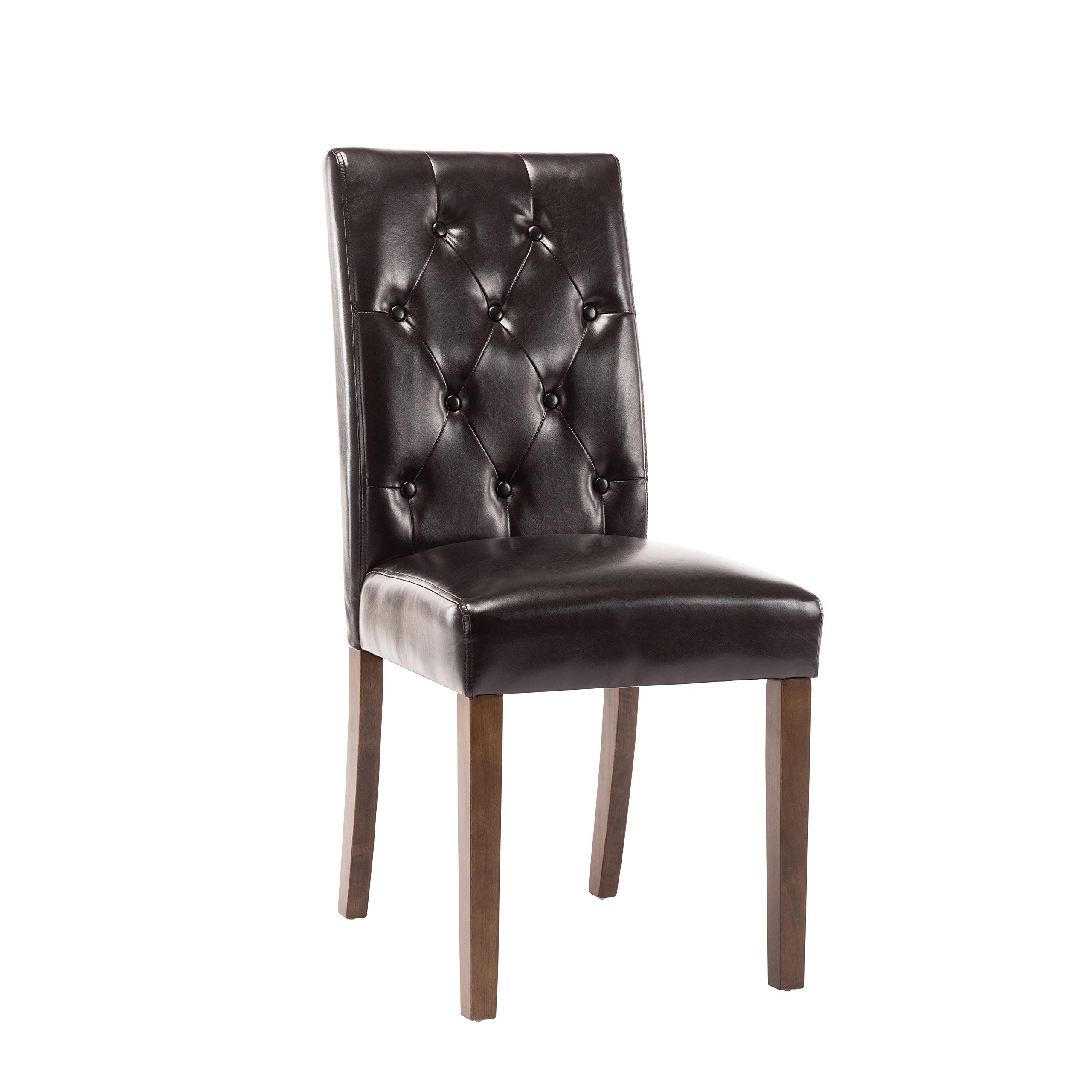 Porthos Home Hough Set of 2 Modern Dining Chairs - Tall Back PU Leather Upholstered, Button Tufted Design with Sturdy Rubberwood Legs, Armless Space Saving for Small Dining Rooms, Kitchens, Breakfast Nooks & Compact Spaces