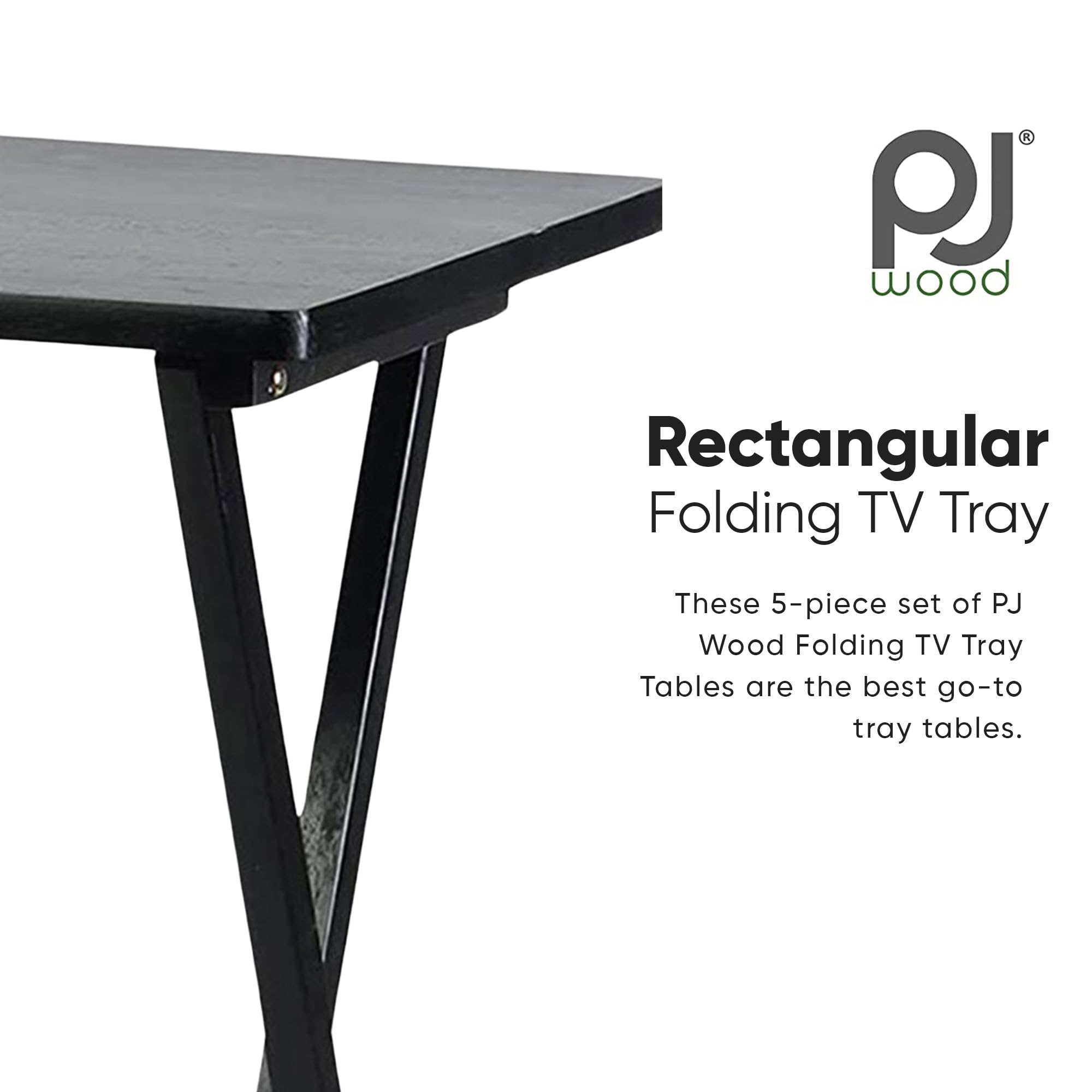 Solid Wood Folding TV Tray Table with Storage Rack - Portable Rectangle Snack Serving Tray for Sofa, Bed, Living Room - Black (Set of 7) - Perfect for Movie Nights, Breakfast in Bed & Home Entertainment