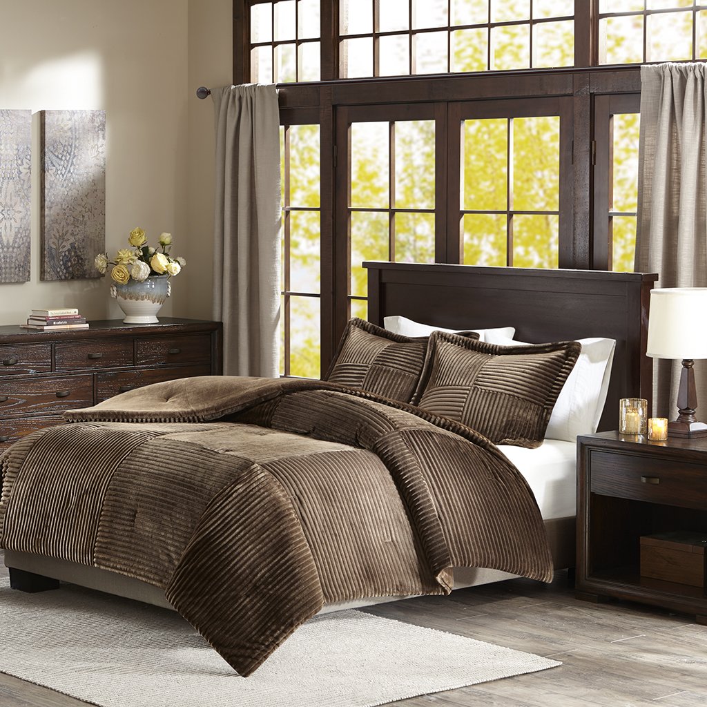 Premium Ultra Soft Luxury Plush Comforter Set - Full/Queen Size Brown Corduroy Bedding for Cozy Comfort | Perfect for Master Bedroom, Guest Room & Dorm