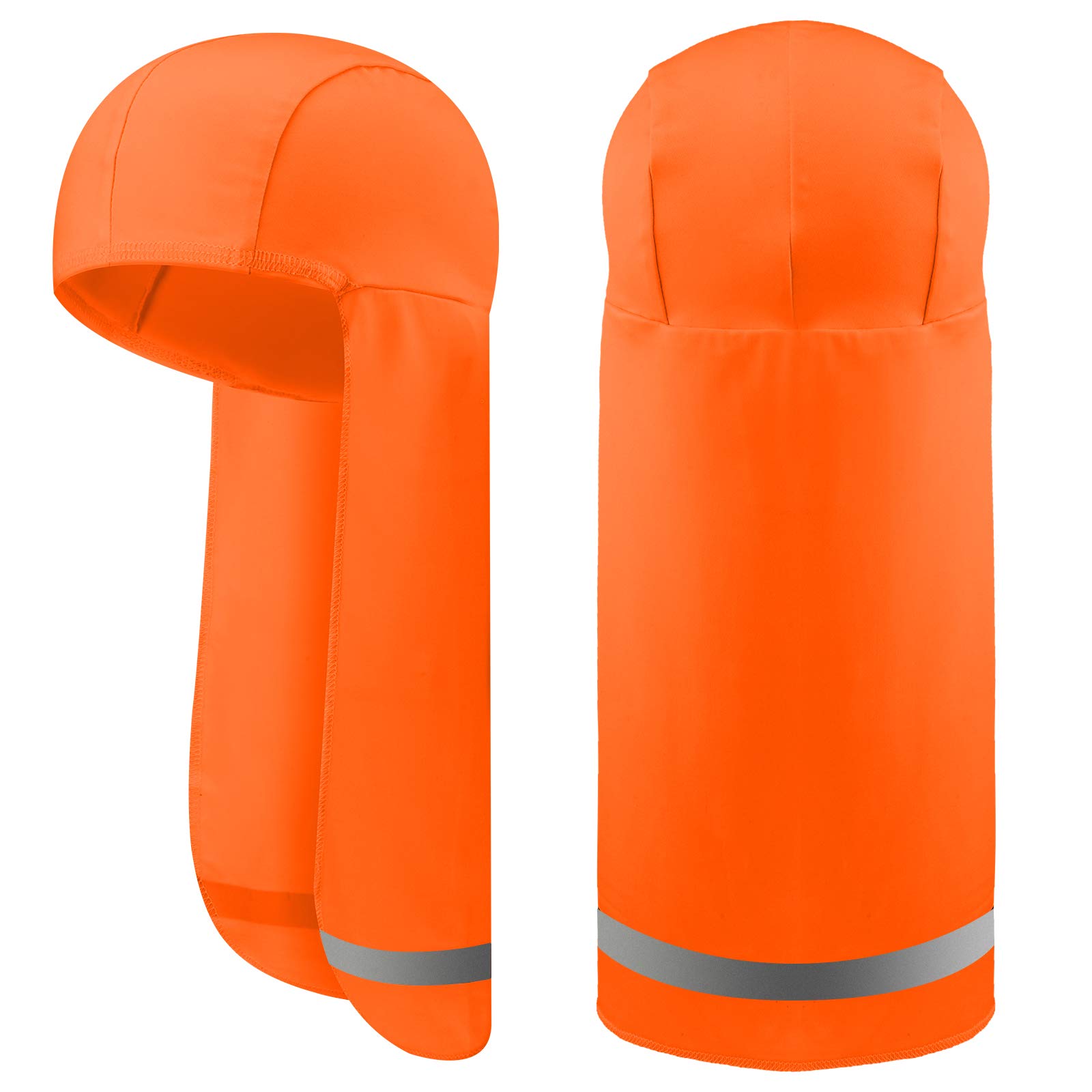 2 Pack Cooling Breathable Skull Cap Sun Hat - UV Protection Outdoor Running Cap with Reflective Stripe & Neck Cover - Lightweight for Hiking, Cycling, Fishing (Orange)