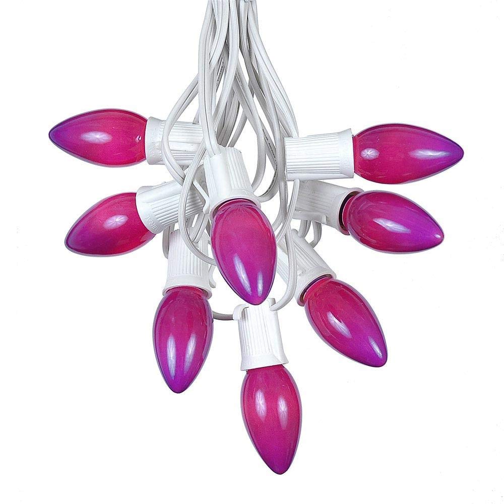 Vintage Purple Ceramic C9 Christmas String Lights - 25 Mini Bulbs Indoor/Outdoor Holiday Decor for Roof Lines, Patios & Fireplace Mantels (White Wire, 25ft) - Perfect for Christmas Tree, Party & Winter Home Decoration