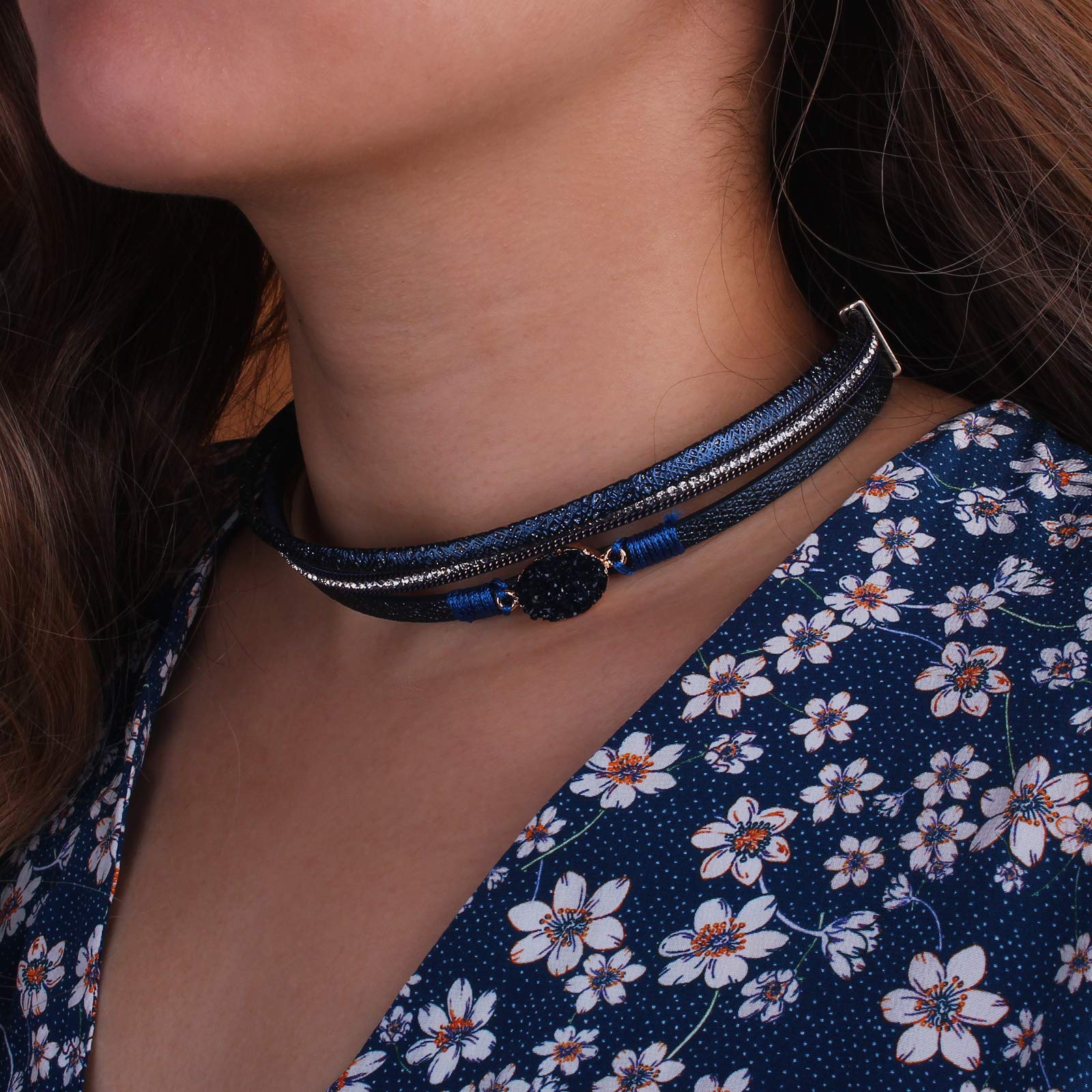 Boho Leather Double Wrap Cuff Bracelet with Crystal Beads & Magnetic Clasp - Shiny Stackable Jewelry Gift for Women | Perfect for Festivals, Boho Chic Outfits & Layered Arm Candy