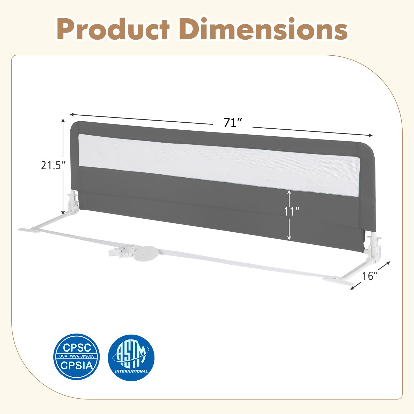 Costzon 2-Pack Extra Long Swing Down Bed Rails for Toddlers - 71-Inch Safety Bed Guards with Straps for Convertible Crib, Twin, Full, Queen & King Size Beds - Foldable Baby Bed Rail for Kids (Gray) | Perfect for Toddler Transition, Child Safety & Peace of Mind
