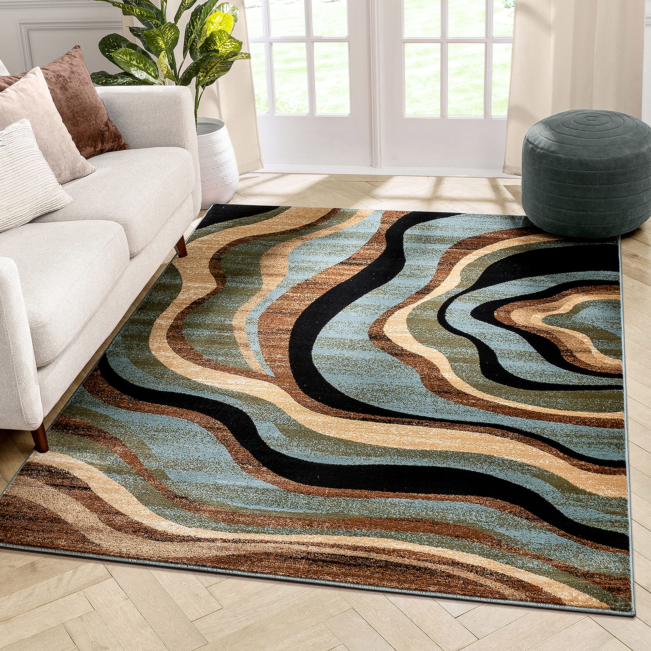 Blue Brown Geometric Modern Casual Area Rug 8x10 8x11 (7'10