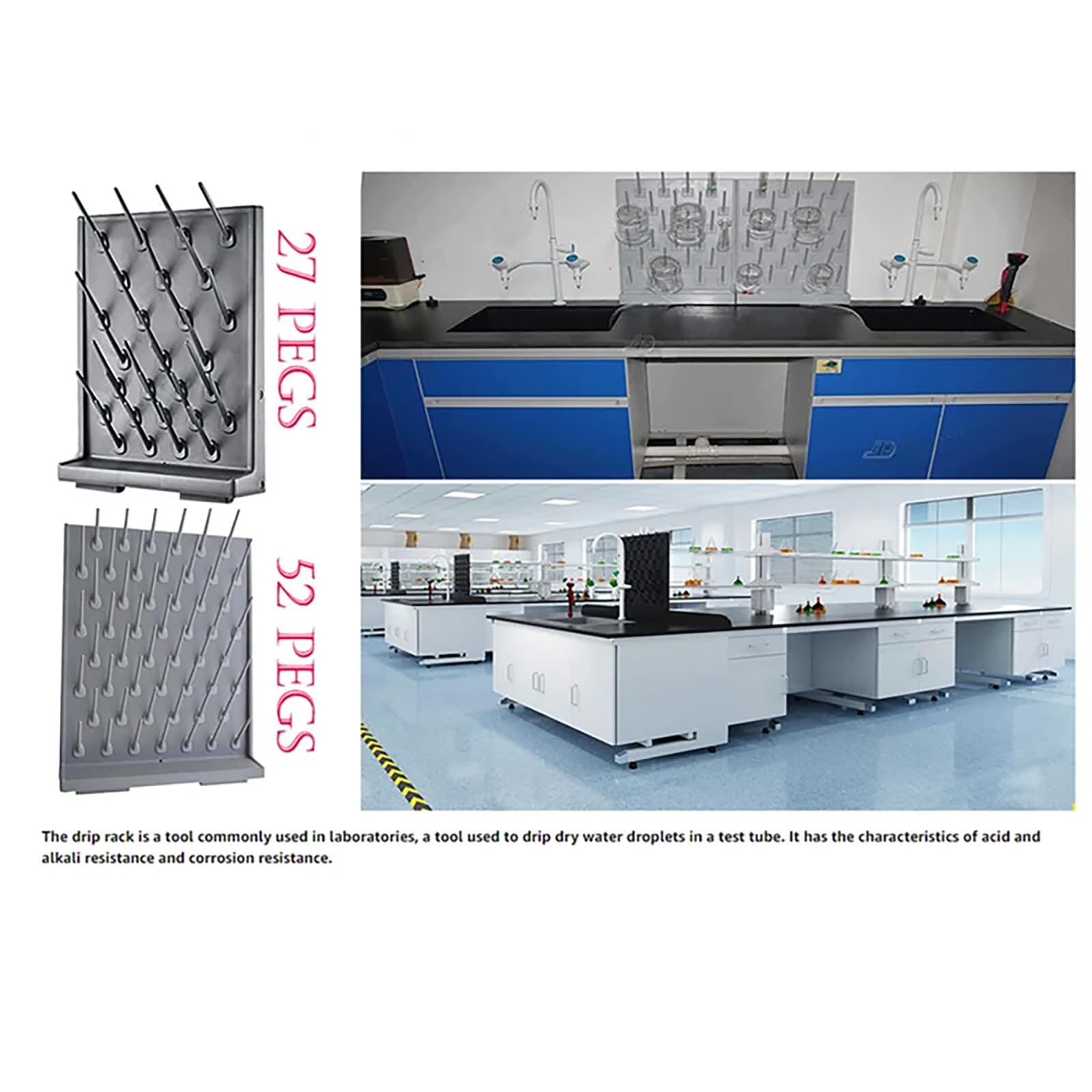 Stainless Steel Lab Drying Rack with 27 Detachable Pegs - Wall Mount & Bench-Top Laboratory Glassware Organizer for Test Tubes, Beakers & Flasks - Ideal for Chemistry Labs, Schools & Research Facilities (Black)