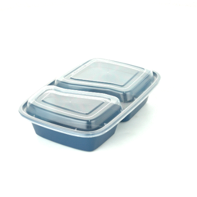 32 oz Midnight Blue Plastic 2-Compartment Food Storage Containers with Clear Lids - Microwave Safe, BPA Free (8.75