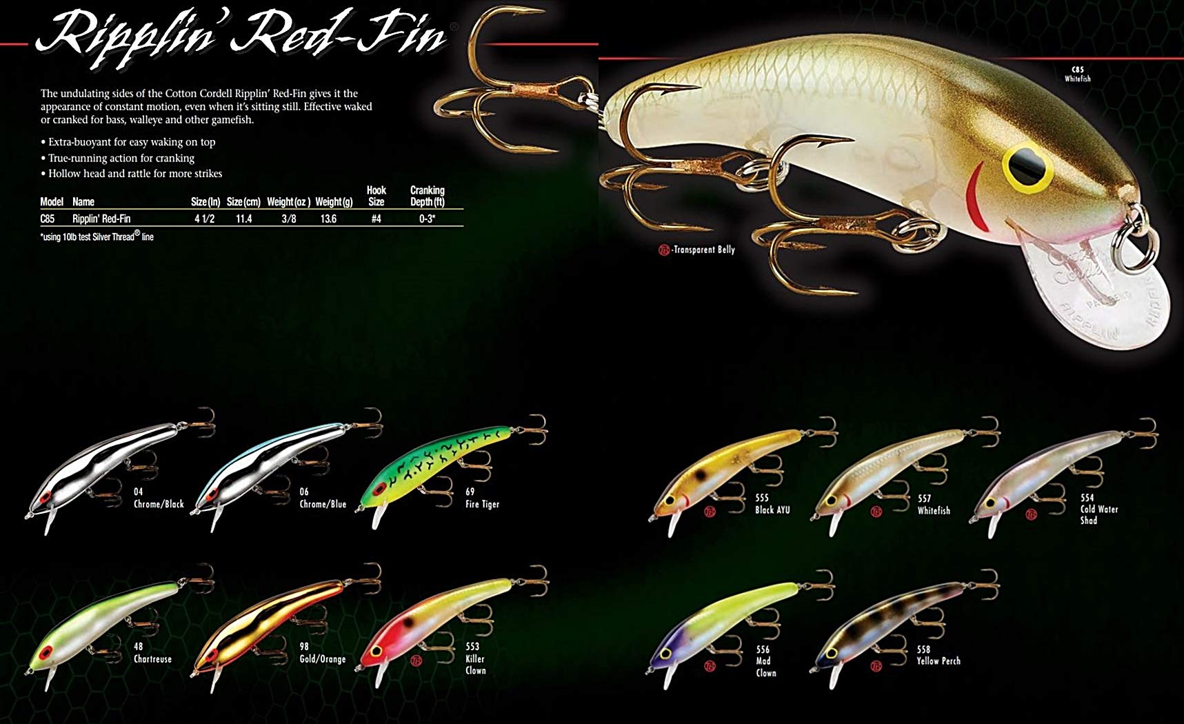 Cotton Cordell Ripplin Red Fin Fishing Lure - Topwater Bass Fishing Bait for Freshwater & Saltwater - Perfect for Trout, Walleye, Pike & Muskie Fishing