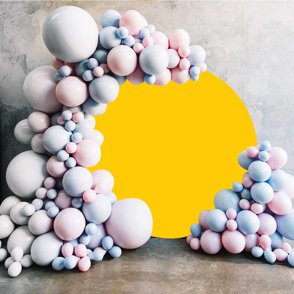Laeacco 7x7ft Solid Yellow Round Polyester Photo Backdrop - Newborn Baby Shower, Birthday Party Decor, Cake Table Banner for Kids & Adults - Perfect for Abstract Portrait Photography, Social Media Content Creation, and Professional Photo Shoots