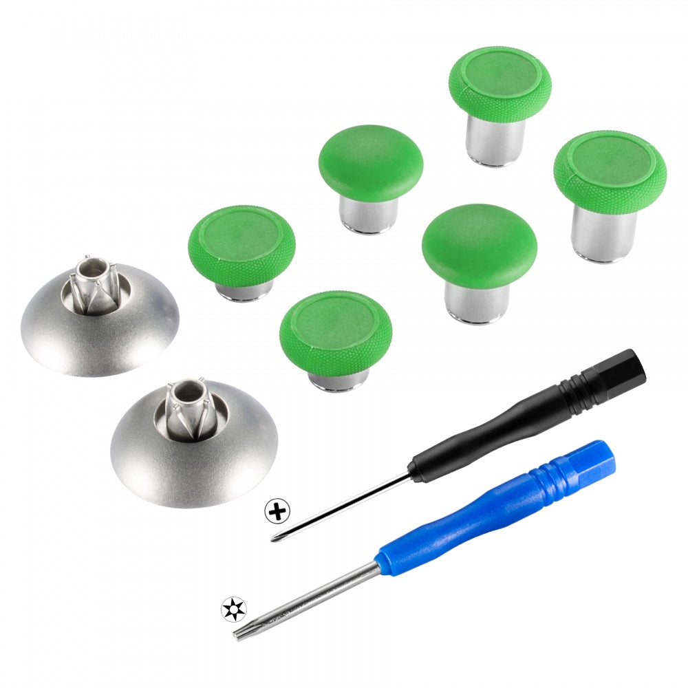 eXtremeRate Green Metal Magnetic Thumbsticks for Xbox One Elite & PS4 Slim Controller - Durable Replacement Joysticks with Carry Case - Perfect for Gaming, FPS, and Competitive Play