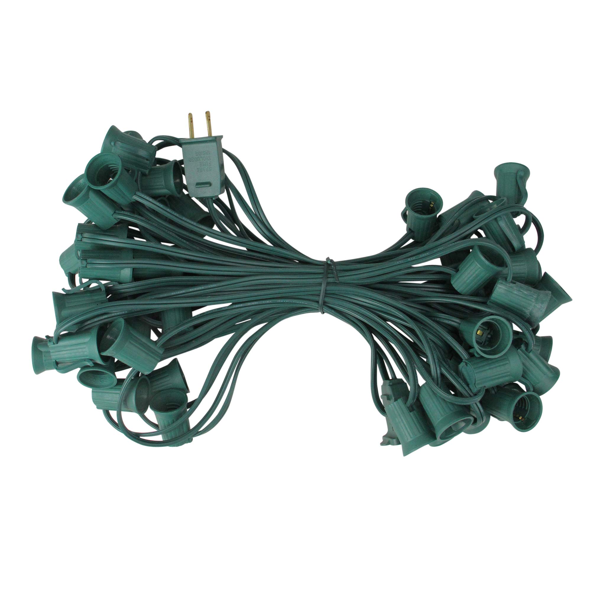 50' Green Commercial C9 Christmas Light Socket Set - Outdoor Holiday Decorations for Roofline, Trees, and Yard Displays