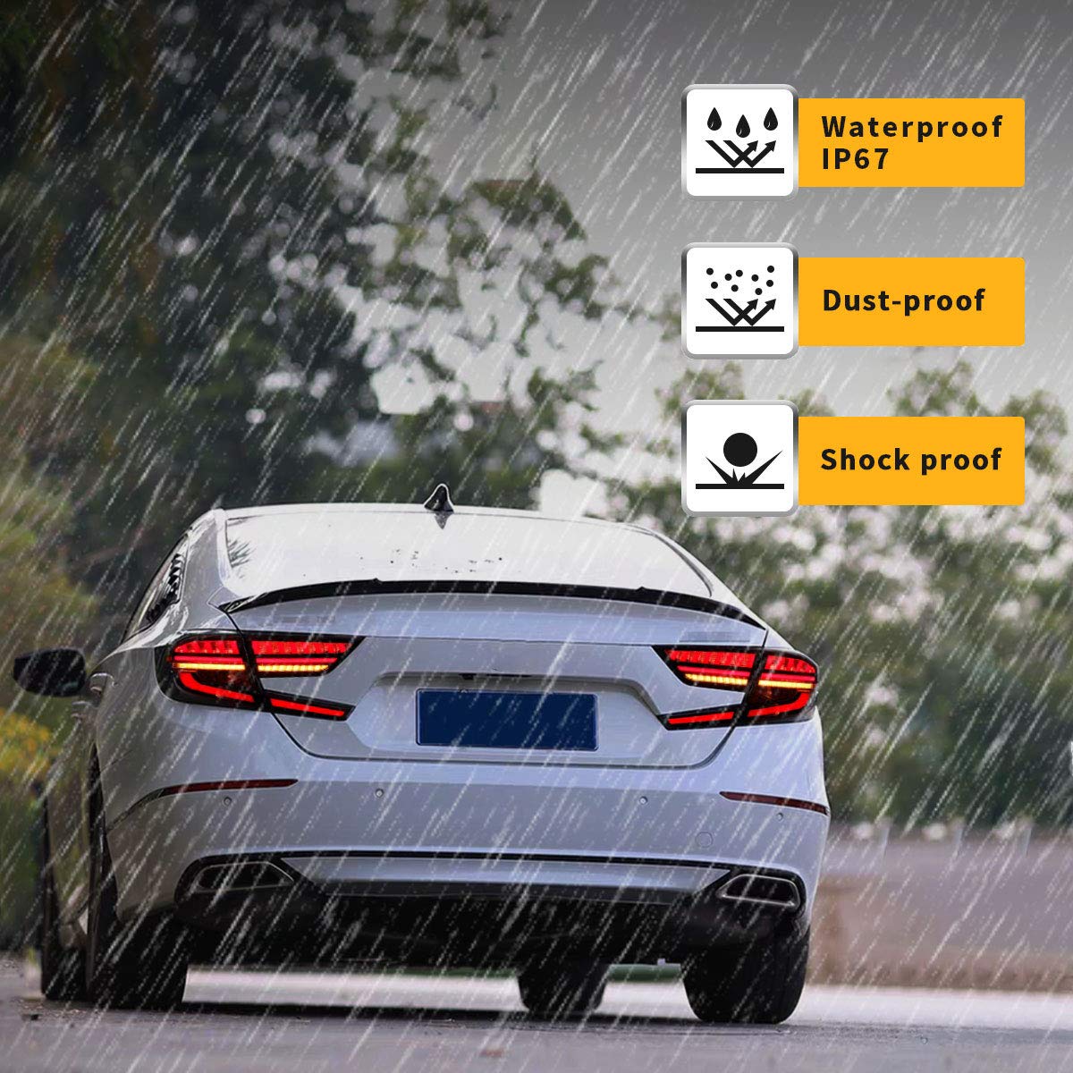 VLAND LED Tail Lights for Honda Accord 10th Gen 2018-2022 - Dynamic Scanning Animation, Sequential Turn Signals, Red DRL - Pair (4Pcs) - Perfect for Night Driving & Car Customization