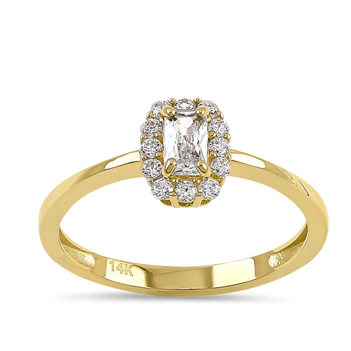 14K Solid Yellow Gold Radiant CZ Halo Engagement Ring for Women - Perfect for Proposals, Anniversaries & Special Occasions