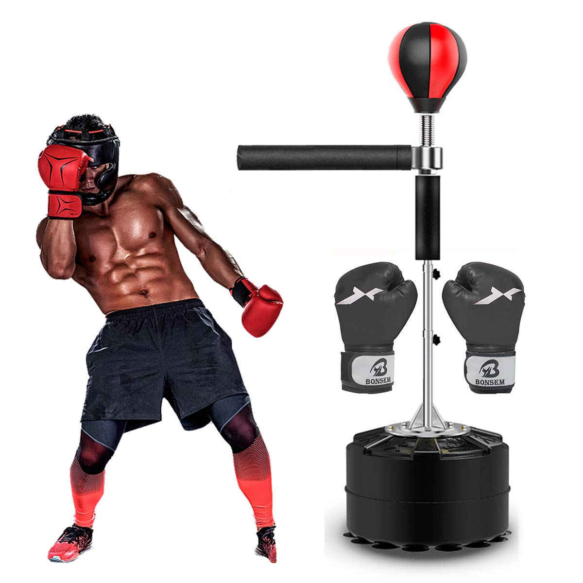 Lxn Boxing Speed Trainer - Adjustable Height Free Standing Punching Bag with Spinning Bar, Reflex Ball & Gloves | Solid Speed Bag for Boxing Training | Perfect for Home Gym, Kids & Adults Fitness