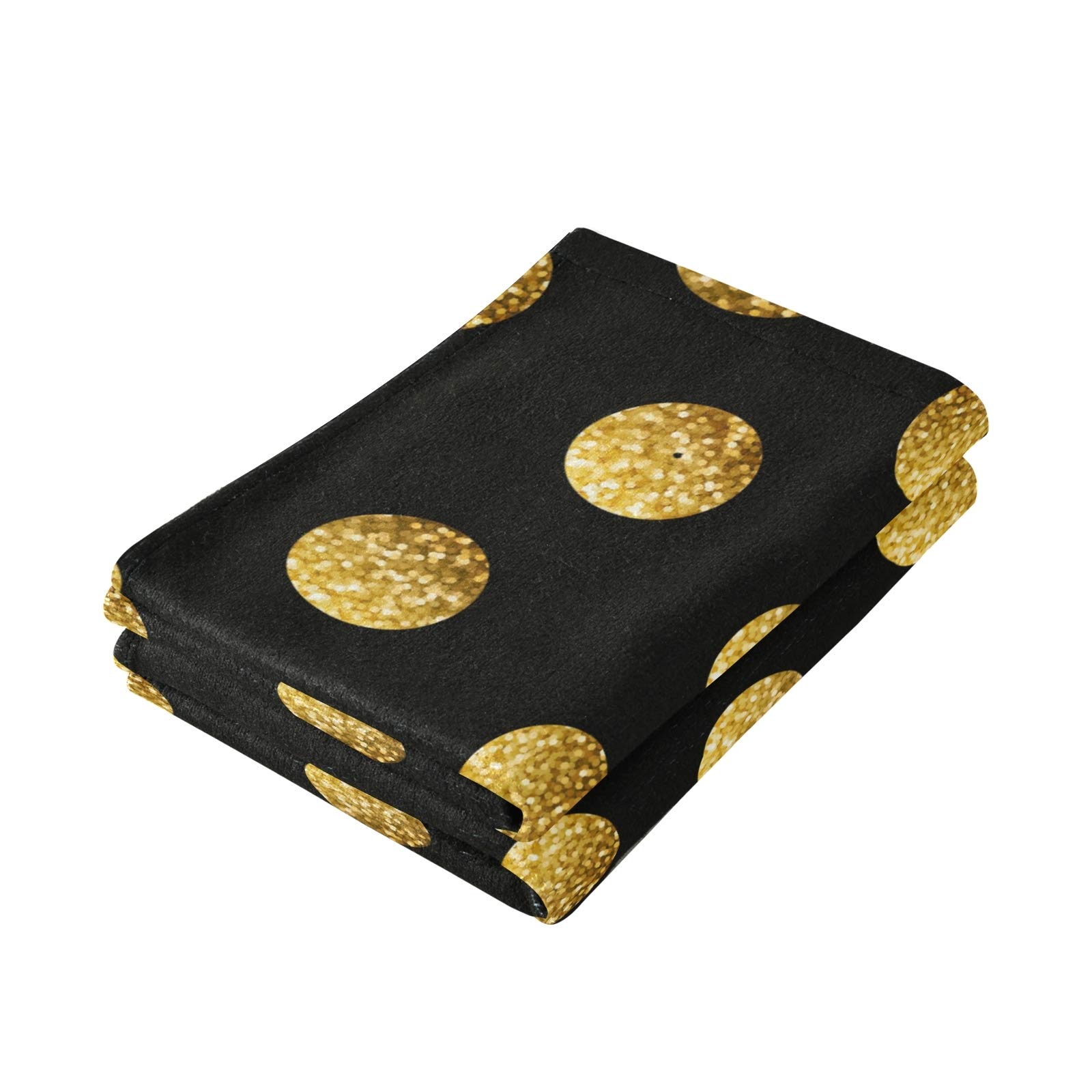 Qilmy 2-Piece Bath Towel Set - Super Absorbent Soft Cotton Towels for Bath, Face, Hand & Gym - Polka Dot Gold & Black - Perfect for Home, Shower & Travel Use
