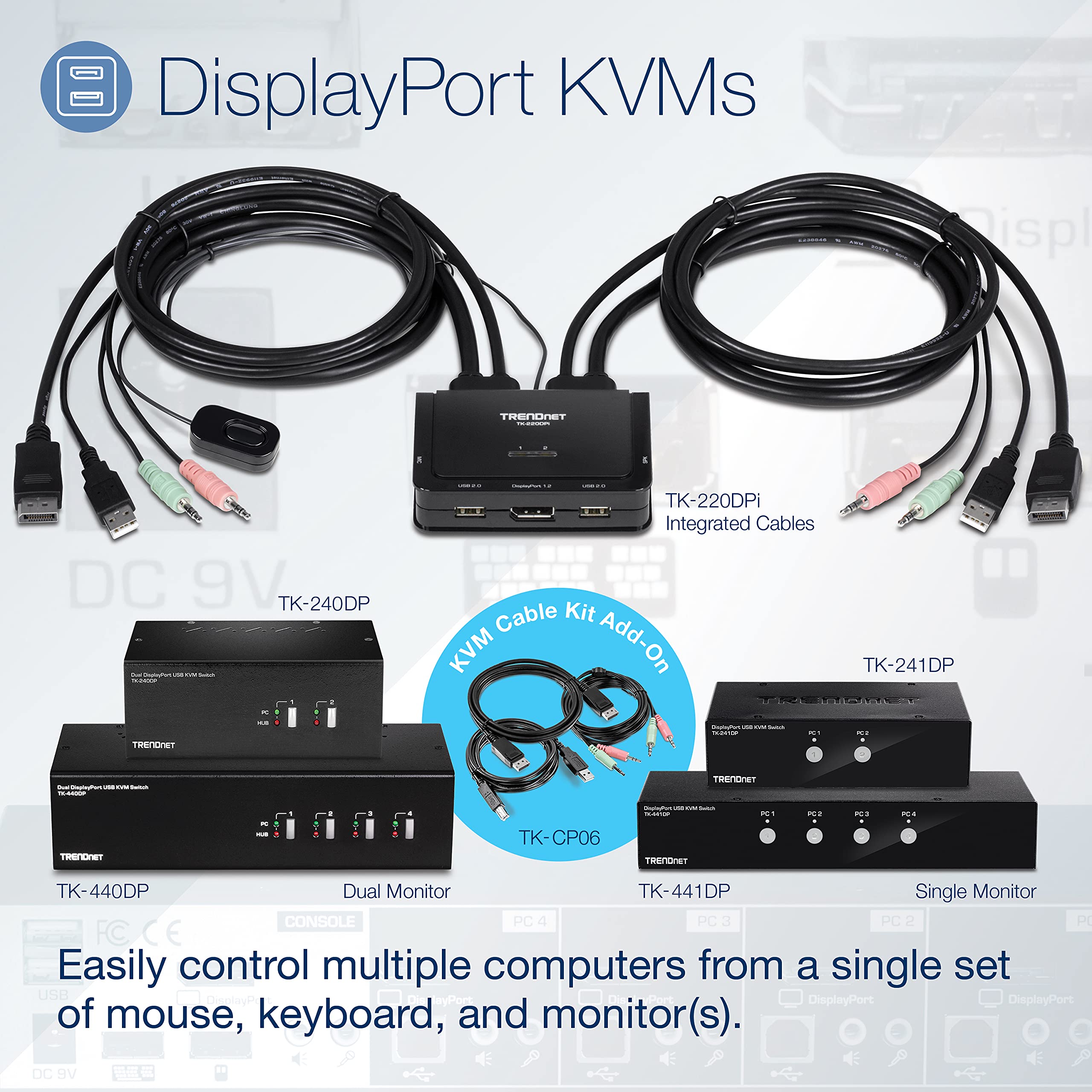 TRENDnet 2-Port Dual Monitor DisplayPort KVM Switch with Audio & USB 2.0 Hub - 4K UHD 3840x2160 Resolution for Dual DisplayPort Monitors - Ideal for Home Office, Gaming & Multi-Tasking Workstations