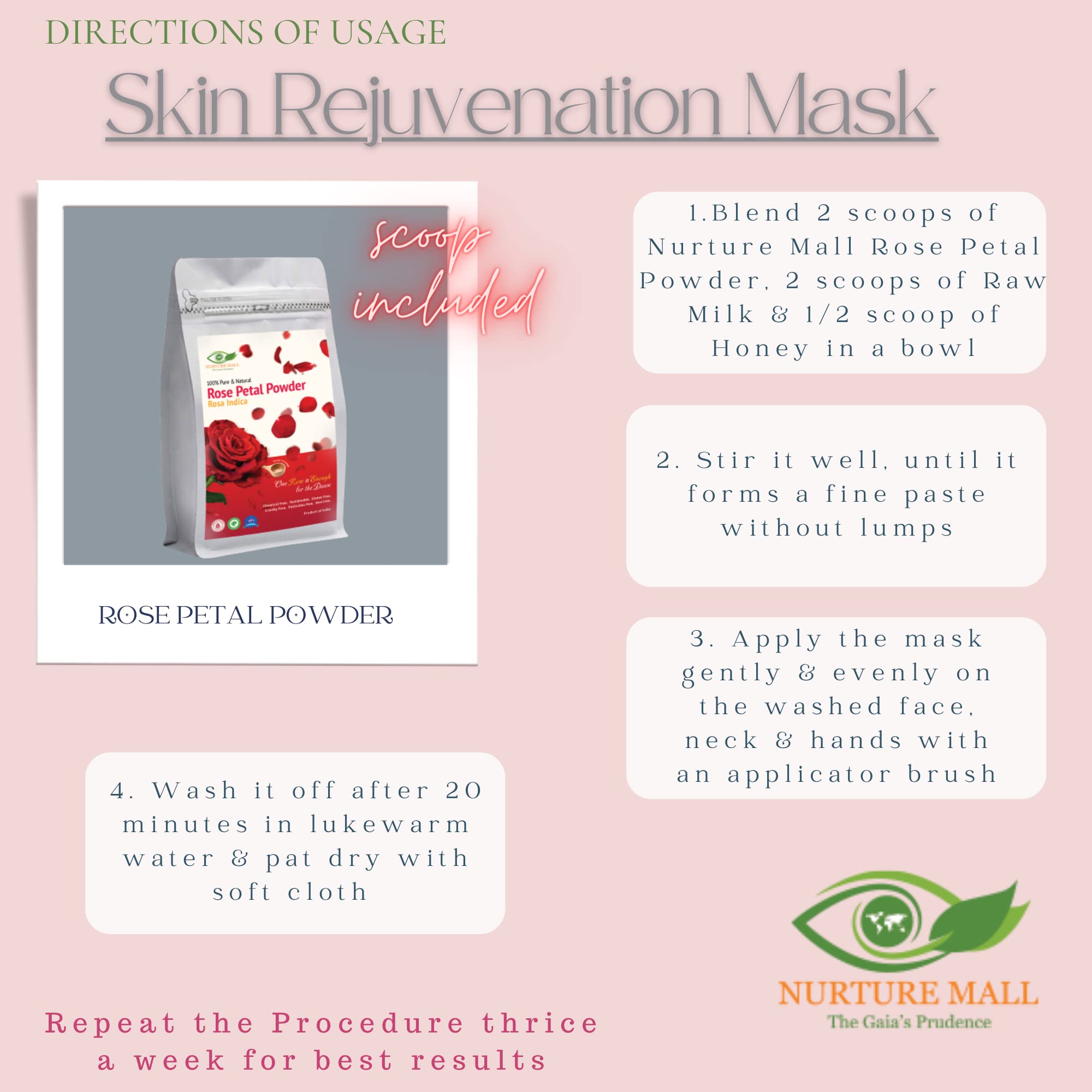 Nurture Mall Rose Petal Powder (200g) - Natural Face Mask for Glowing Skin, Dry Rose Petals Powder for Radiant Skin Care | DIY Facial Treatment, Spa Day at Home, Bridal Skincare Routine