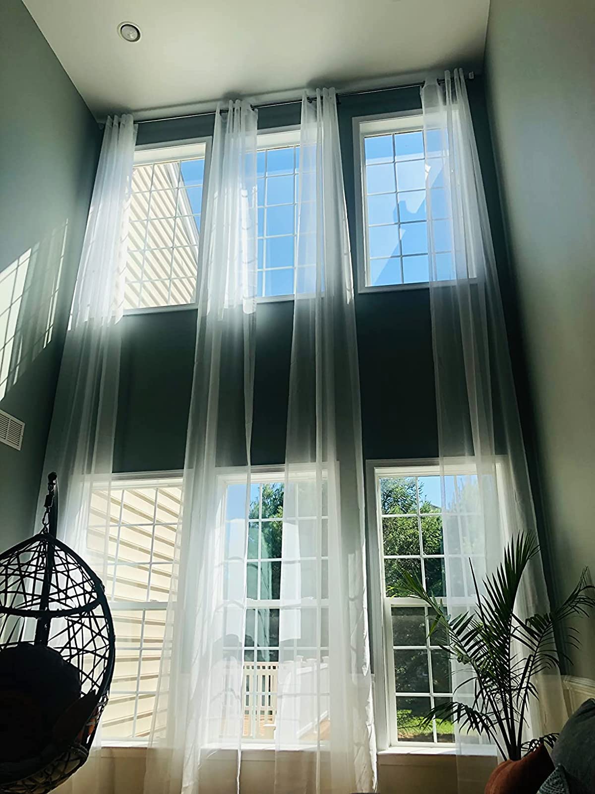 MAIHER Extra Long Sheer Voile Curtains with Grommet Top - 14ft Length for High Ceiling Living Room & 2 Story Windows - 50