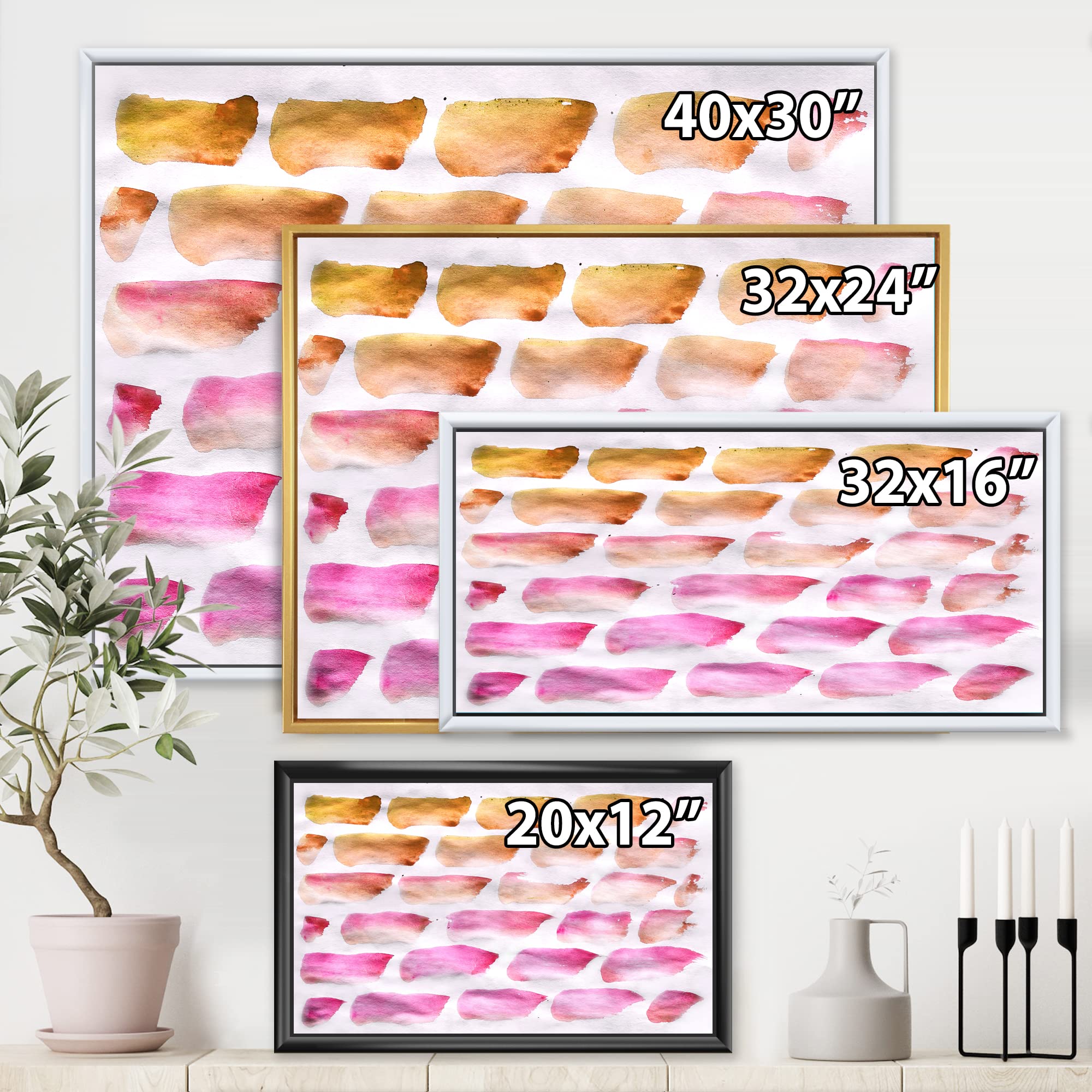 Abstract Pink and Dark Yellow Brushes Framed Canvas Wall Art - Modern Home Decor for Living Room, Bedroom & Office