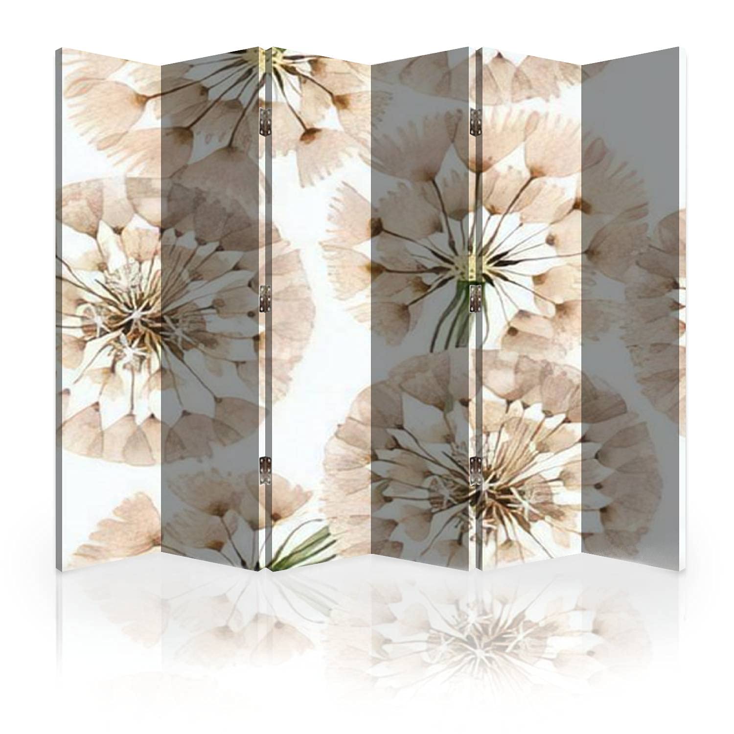 6-Panel Canvas Room Divider Screen with Watercolor Dandelion Illustration - Folding Privacy Partition for Bedroom, Office & Living Space | Home Decor & Space Separator