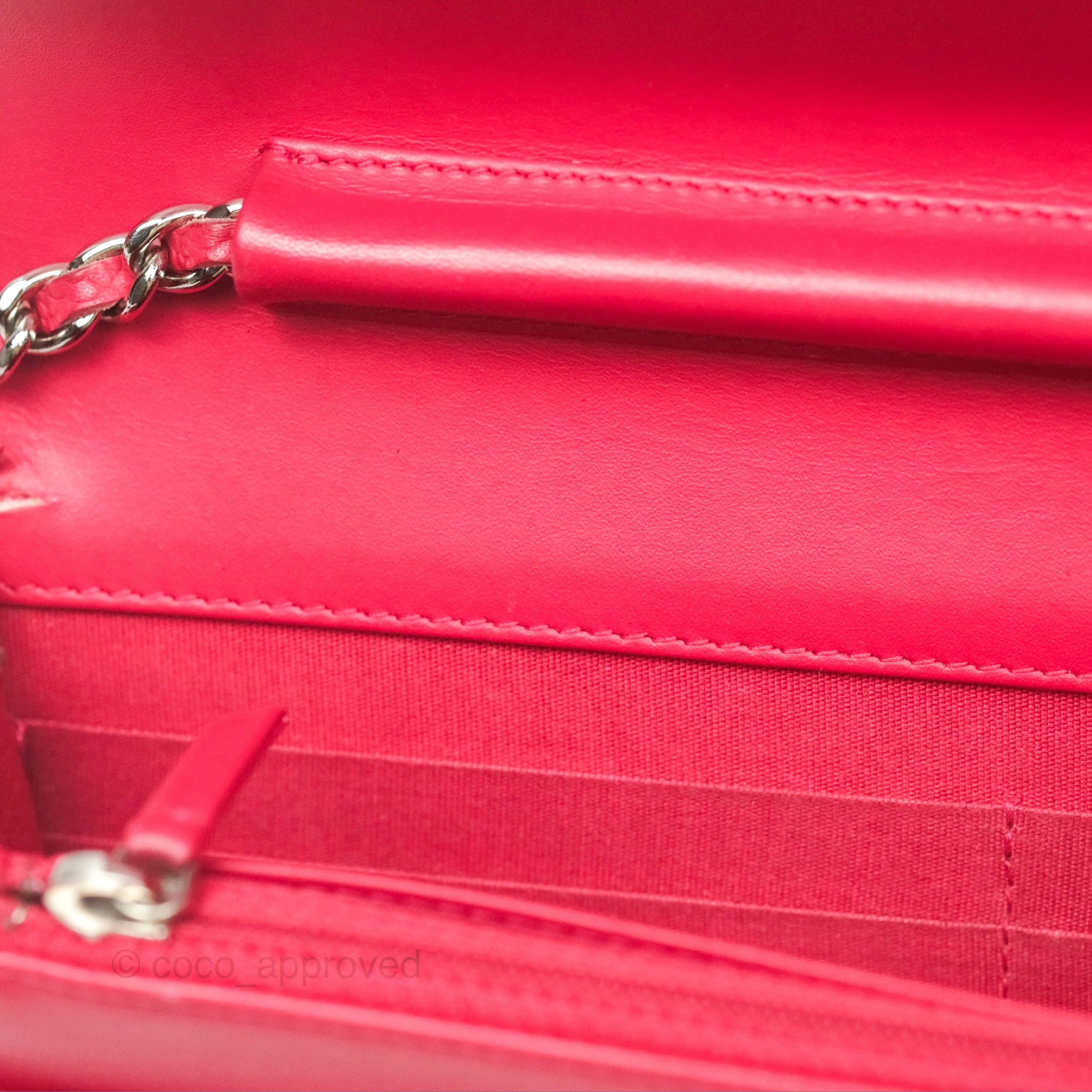 Chanel CC Wallet On Chain WOC in Dark Pink Caviar Leather with Silver Hardware - Perfect for Evening Events, Parties & Luxury Fashion Accessories