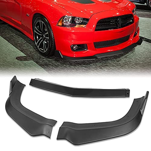 3PCS Front Bumper Lip Kit for 2011-2014 Dodge Charger SRT | SRT-Style Splitter Trim Protection Spoiler | Unpainted Matte Black Air Dam Chin Diffuser | Enhances Aerodynamics & Aggressive Styling for Street Racing & Car Shows
