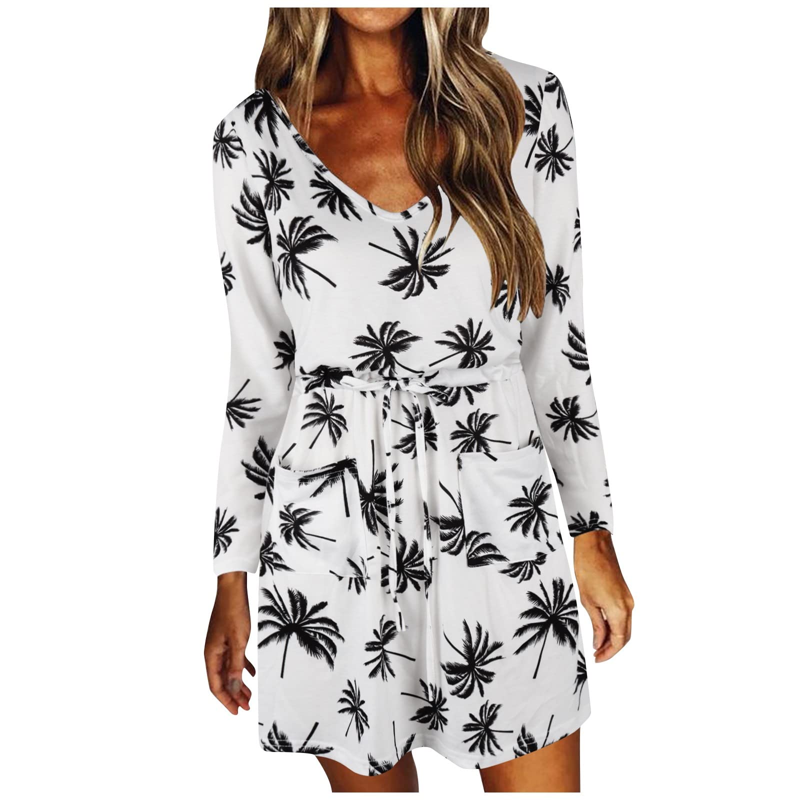 **Mebamook Women's Plus Size Summer Dresses - Slim Fit V-Neck Printed Long Sleeve High Waist Mini Dress for Casual & Party Wear**