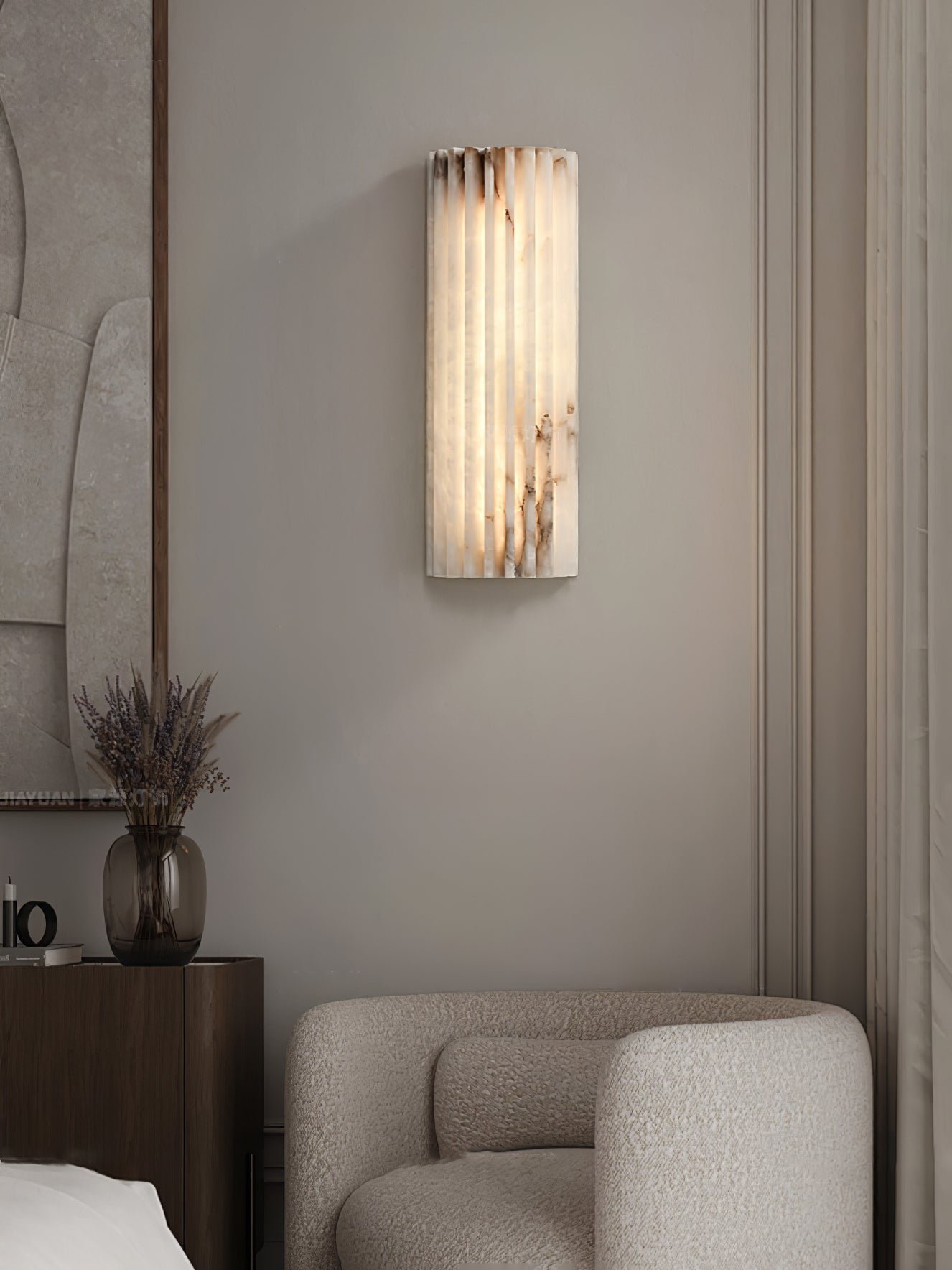 Alvia Alabaster Wall Light - Modern Sconce for Living Room, Bedroom & Hallway - Elegant White Stone Finish - Indoor Wall Mounted Lighting Fixture - Perfect for Home Decor & Ambient Lighting