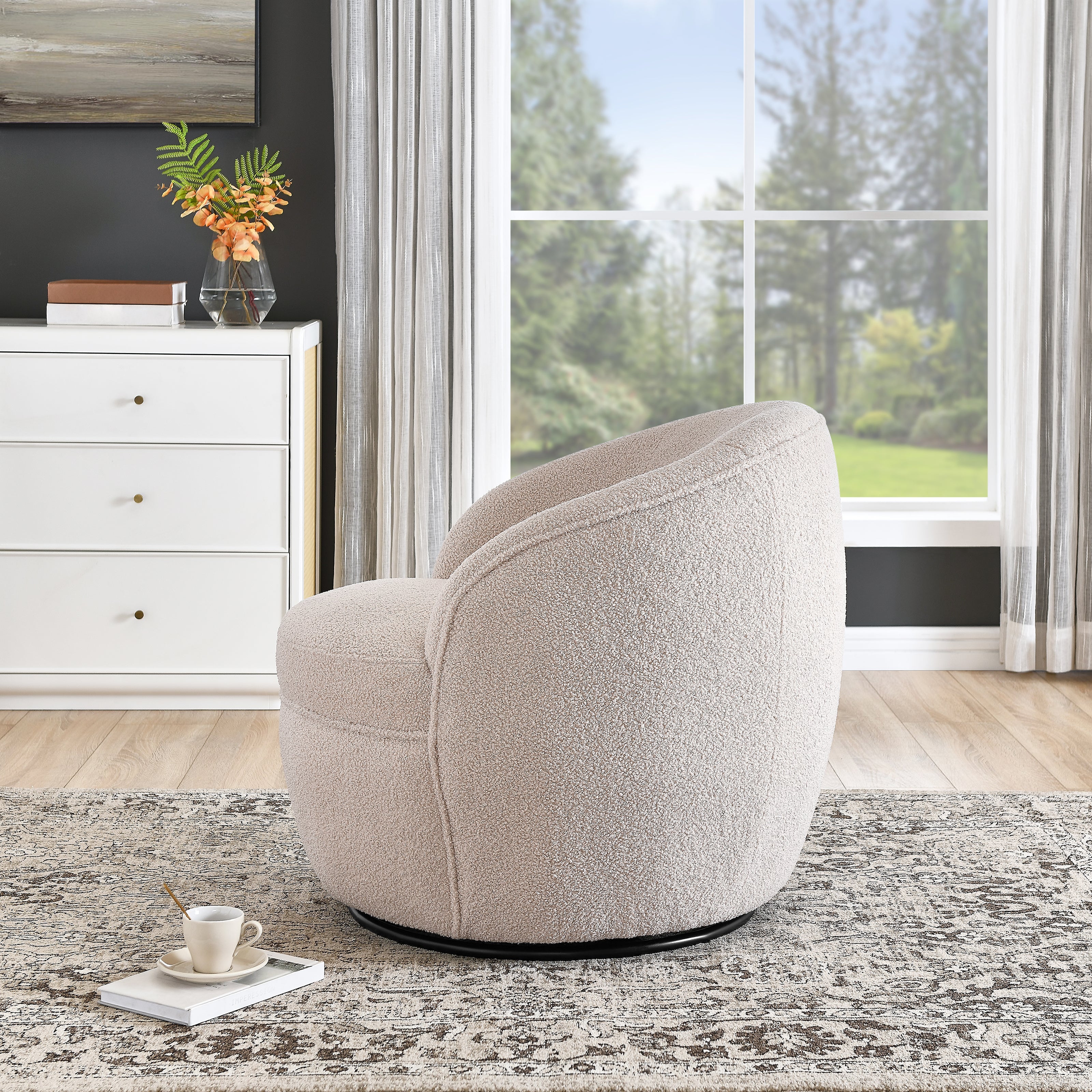 Roundhill Furniture Galleria 360 Swivel Faux Shearling Barrel Chair - Cozy Modern Accent Chair for Living Room, Bedroom & Office - Perfect for Reading, Relaxing & Home Decor