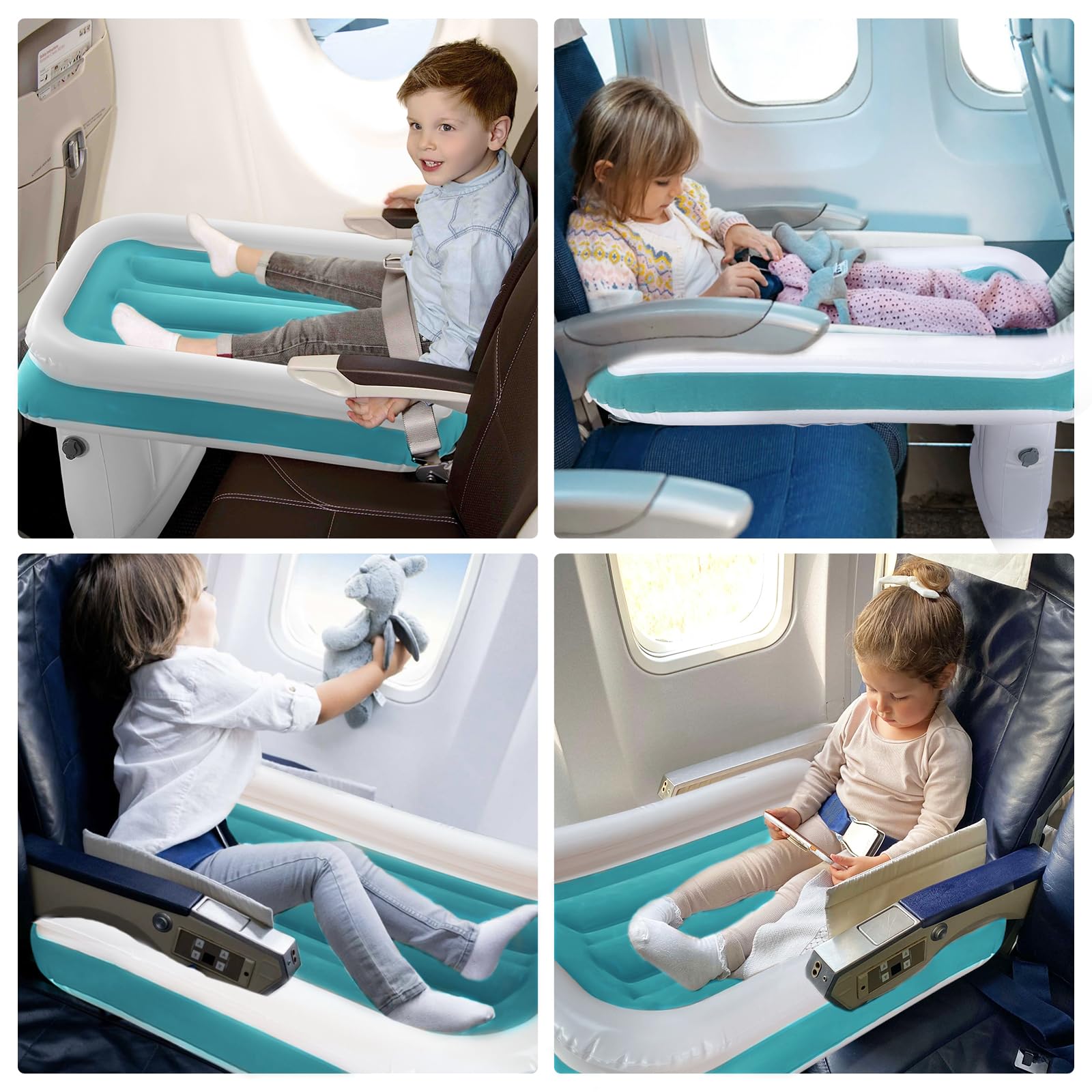 JUANWAN Toddler Airplane Bed - Portable Travel Bed for Kids, Toddler Seat Extender with Safety Belt for Airplane, Train, Car (Blue) | Perfect for Long Flights, Road Trips & Family Vacations