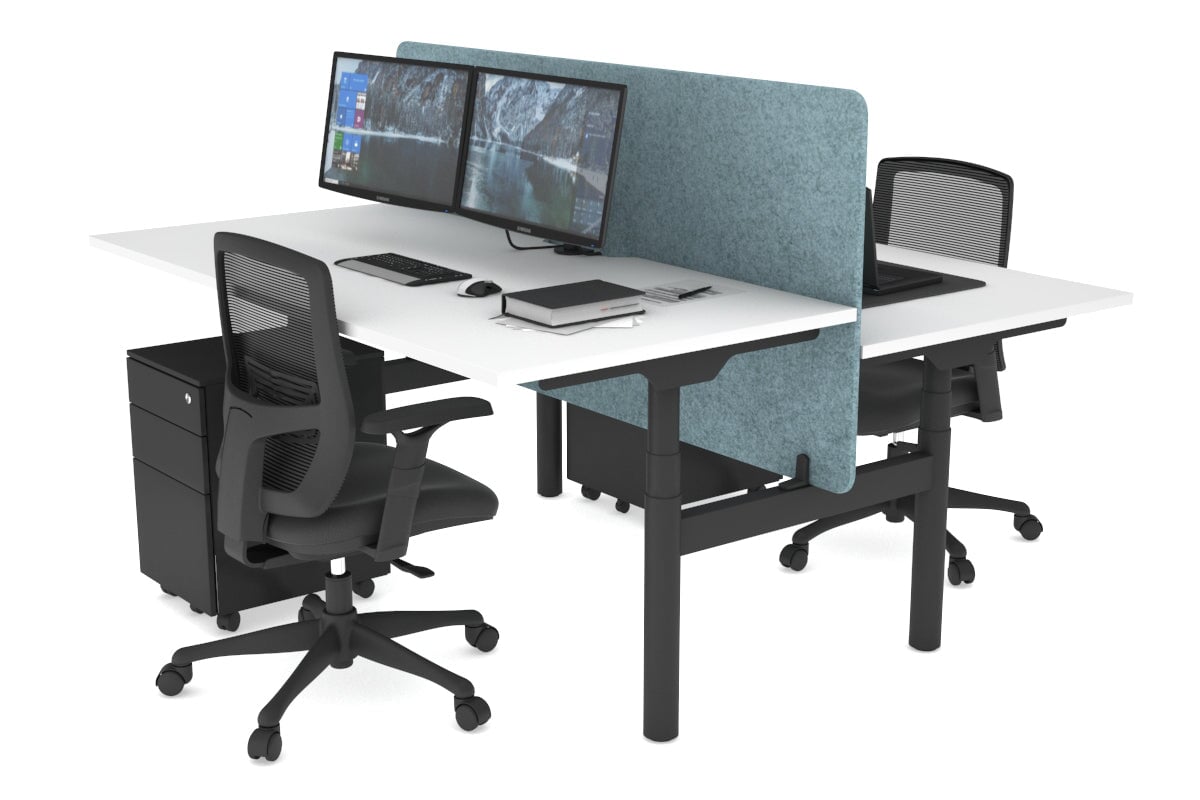 Flexi Premium Height Adjustable 2-Person H Bench Workstation - Black Frame [1400L x 800W with Cable Management] - Ideal for Office, Home Workspace & Collaborative Environments