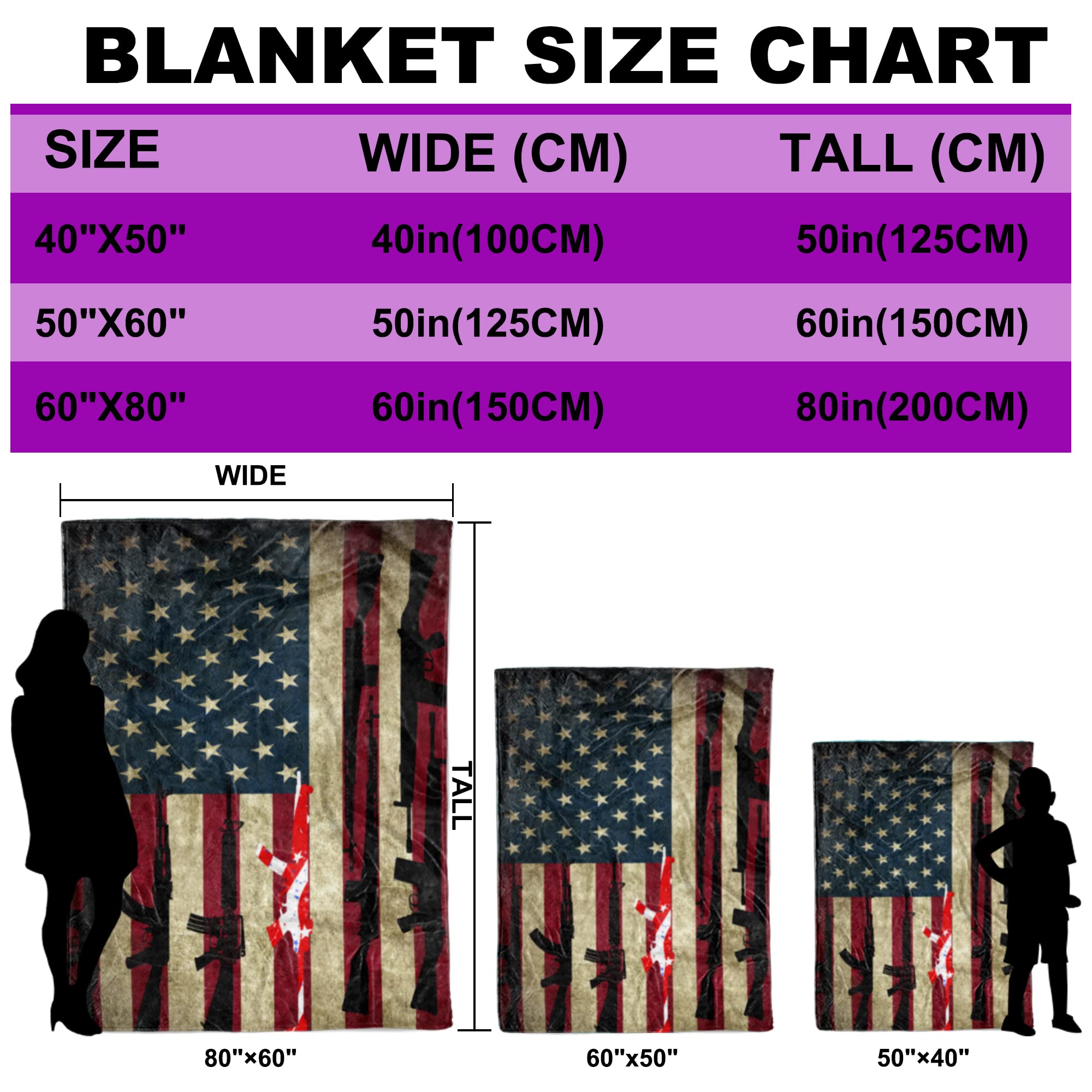 American Flag Patriotic Gun Throw Blanket - 80