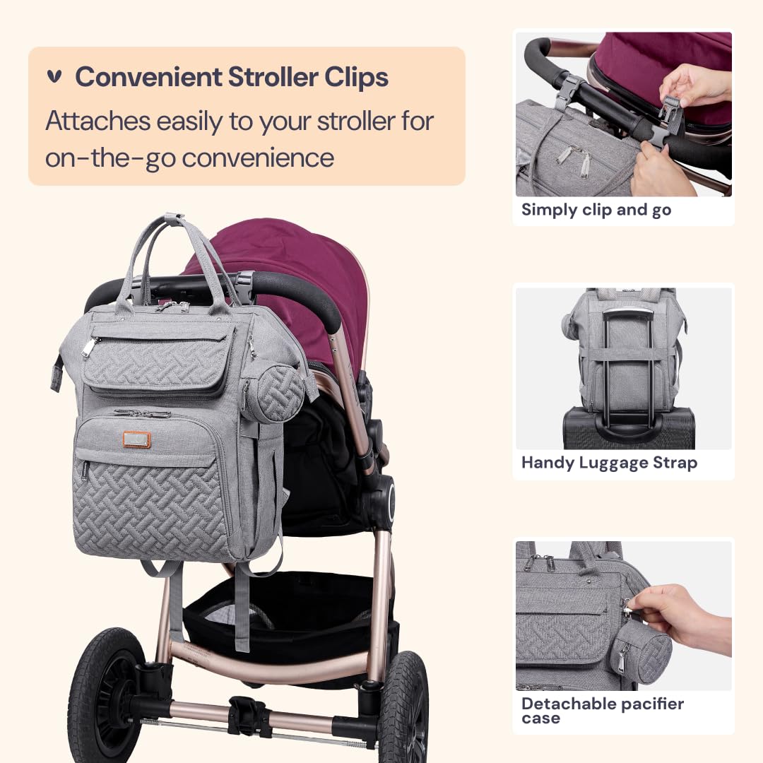 BabbleRoo Multifunctional Diaper Bag Backpack - Large Baby Changing Bag with Insulated Pockets, Stroller Straps & Pacifier Case - Perfect for Travel, Daycare & On-the-Go Parents