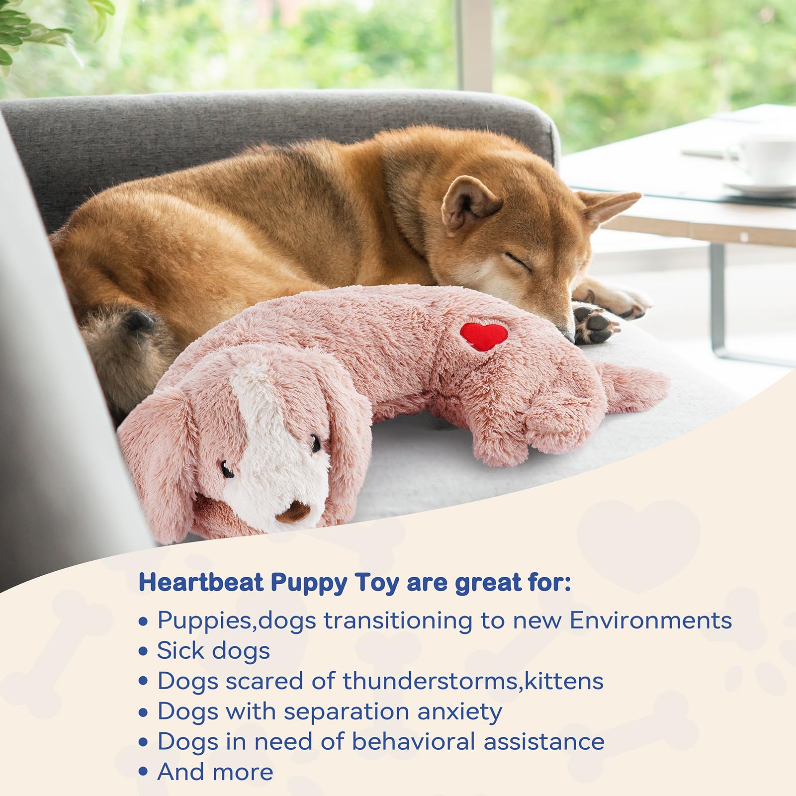 Heartbeat Stuffed Puppy Toy - Calming Aid for Anxious Dogs, Anxiety Relief & Comfort Toy for Crate Training - Perfect for Puppies & Adult Dogs (Great for Separation Anxiety & Stress Relief)