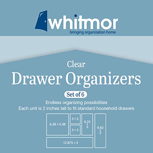 Whitmor Clear-Set 6-Piece Modular Drawer Organizer Set - Perfect for Kitchen, Bathroom & Office Storage Organization
