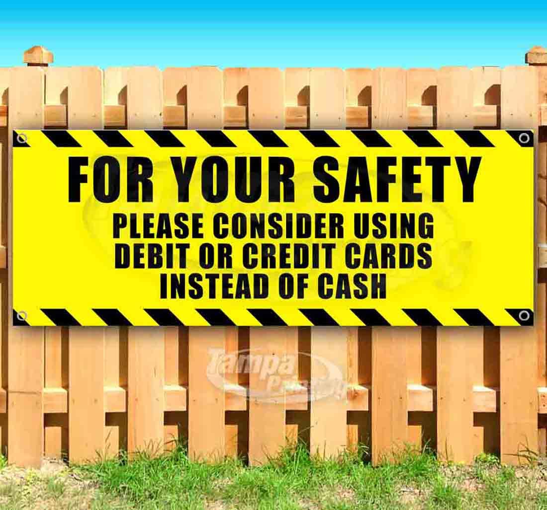 No Cash Sign - 13 oz Heavy-Duty Vinyl Banner with Metal Grommets | Single-Sided, Non-Fabric | Business Security & Safety Sign for Retail Stores, Gas Stations & Banks