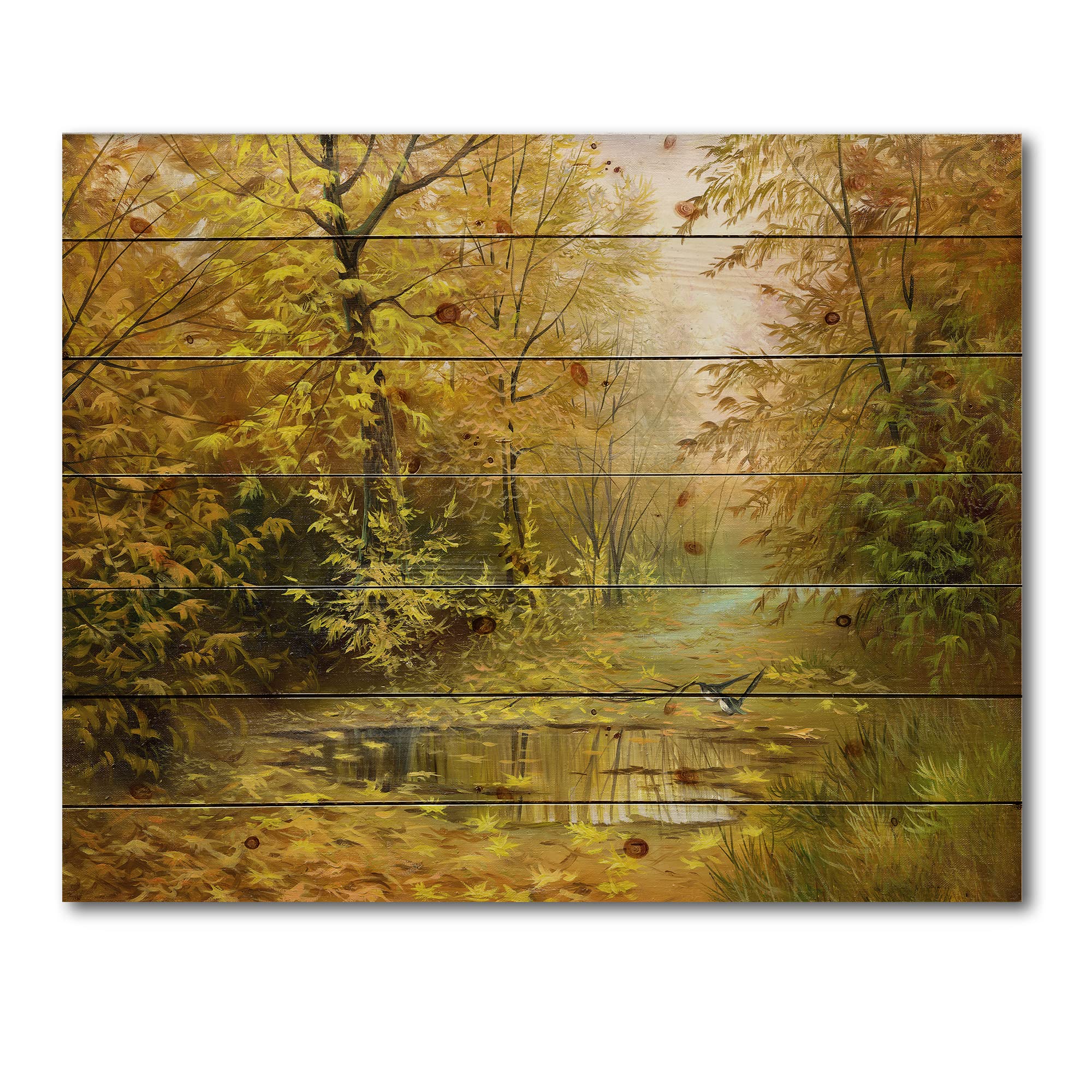 DesignQ Yellow Woodlands Country Wood Wall Decor - Large Landscape Pine Wood Art Panels for Living Room, Bedroom & Office Decor